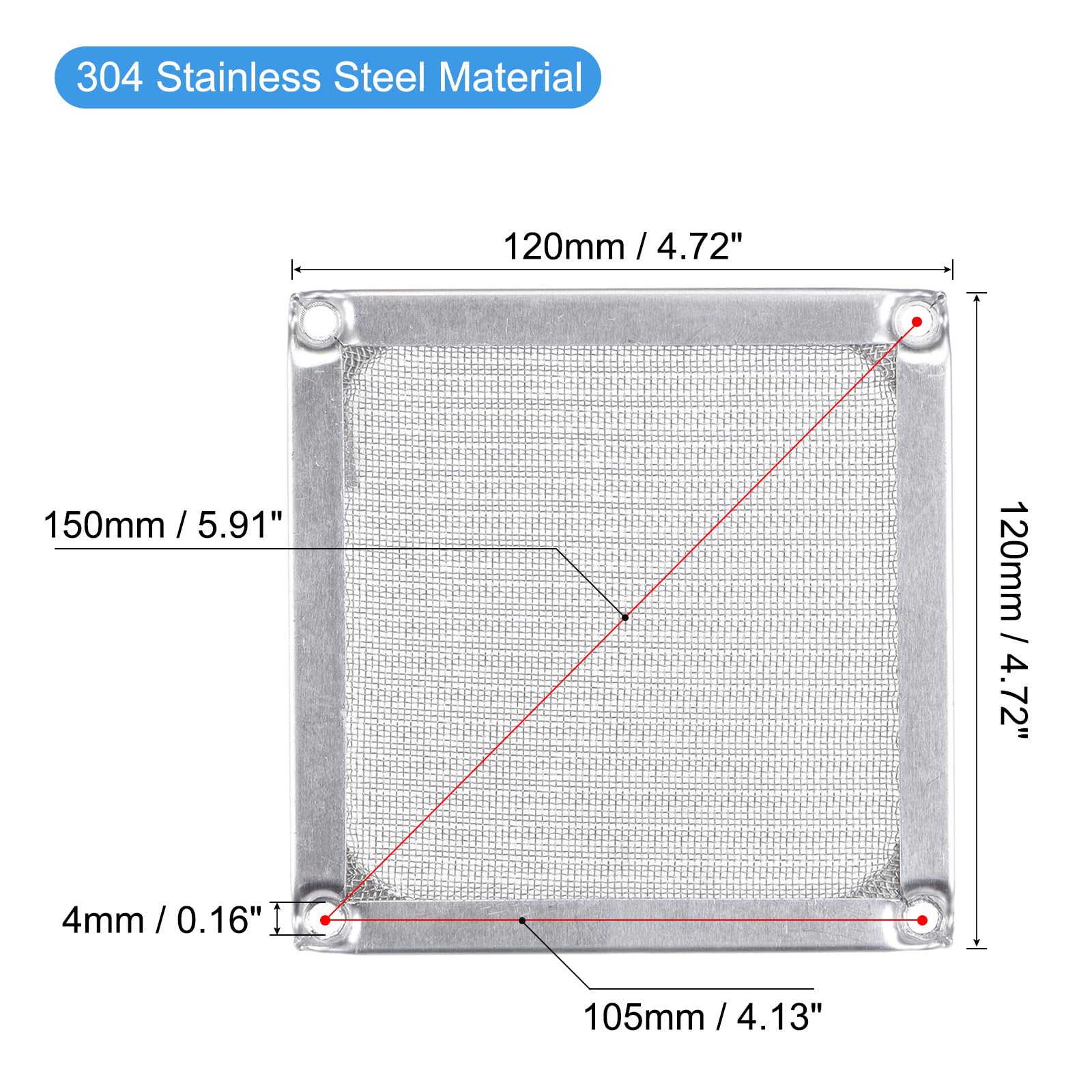 MeccaniXity 120mm Computer Fan Filter Grills - Stainless Steel Mesh Dustproof Case Cover for PC, Desktop & Gaming Computer Cooling (2-Pack) | Perfect for Dust Protection & Airflow Optimization in Home & Office Setups