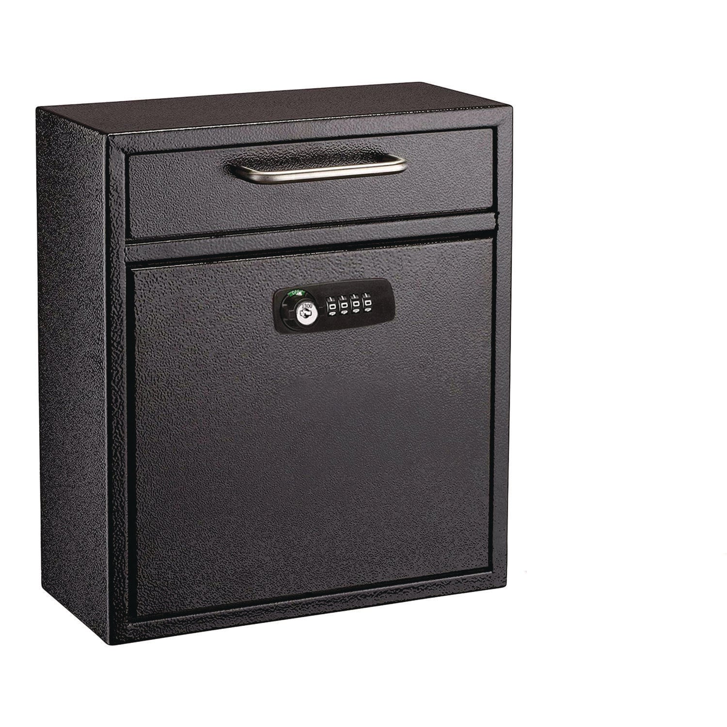 AdirOffice Medium Secure Drop Box - Wall Mounted Locking Mailbox with Key & Combination Lock (10.51 x 4.72 x 12 Inches, Black) - Perfect for Home, Office & Apartment Mail Security