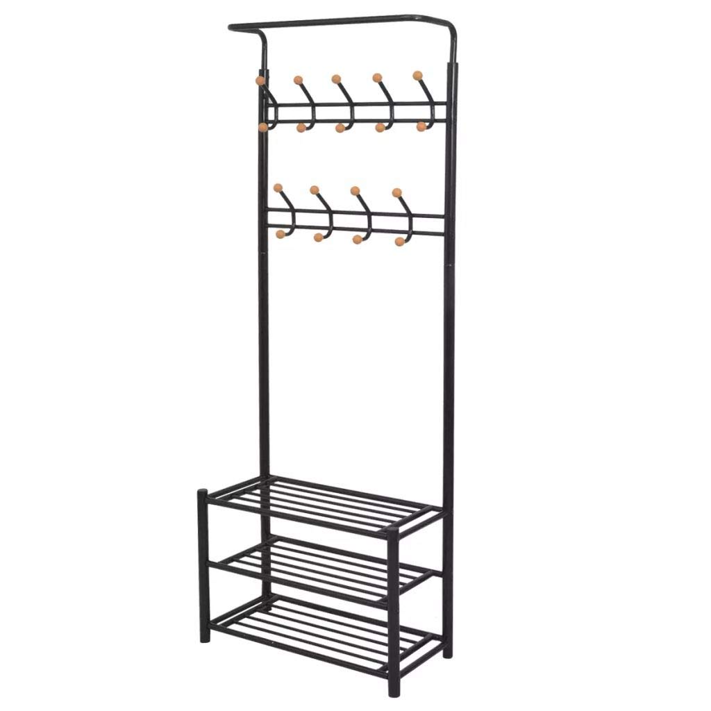 FAMIROSA Heavy Duty Clothes Rack with Shoe Storage - 26.8x12.6x71.9 Inches, Black Metal Garment Rack for Bedroom, Closet Organization & Shoe Display - Perfect for Small Spaces, Dorm Rooms and Apartment Living