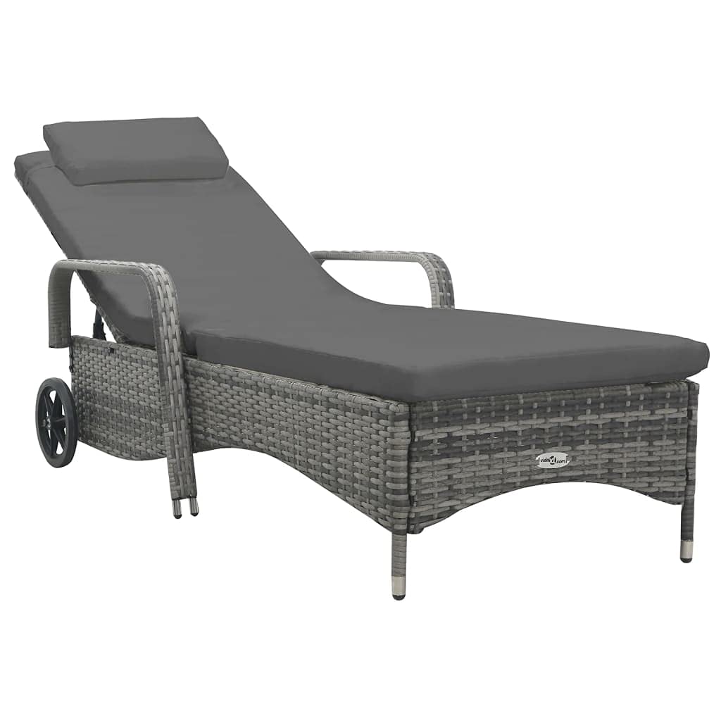 Outdoor Chaise Lounge Sun Lounger with Wheels - Poly Rattan Anthracite Poolside Beach Chair for Garden, Balcony, Patio & Yard - Perfect for Relaxing, Sunbathing and Outdoor Lounging
