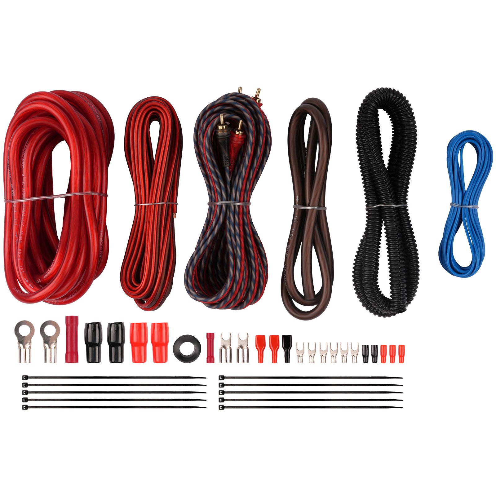 4 Gauge Amplifier Installation Kit for Car Audio - Compatible with PK 2500EX & Other 1-Channel Amps | Complete Wiring Set for Bass Boost & Sound System Upgrades