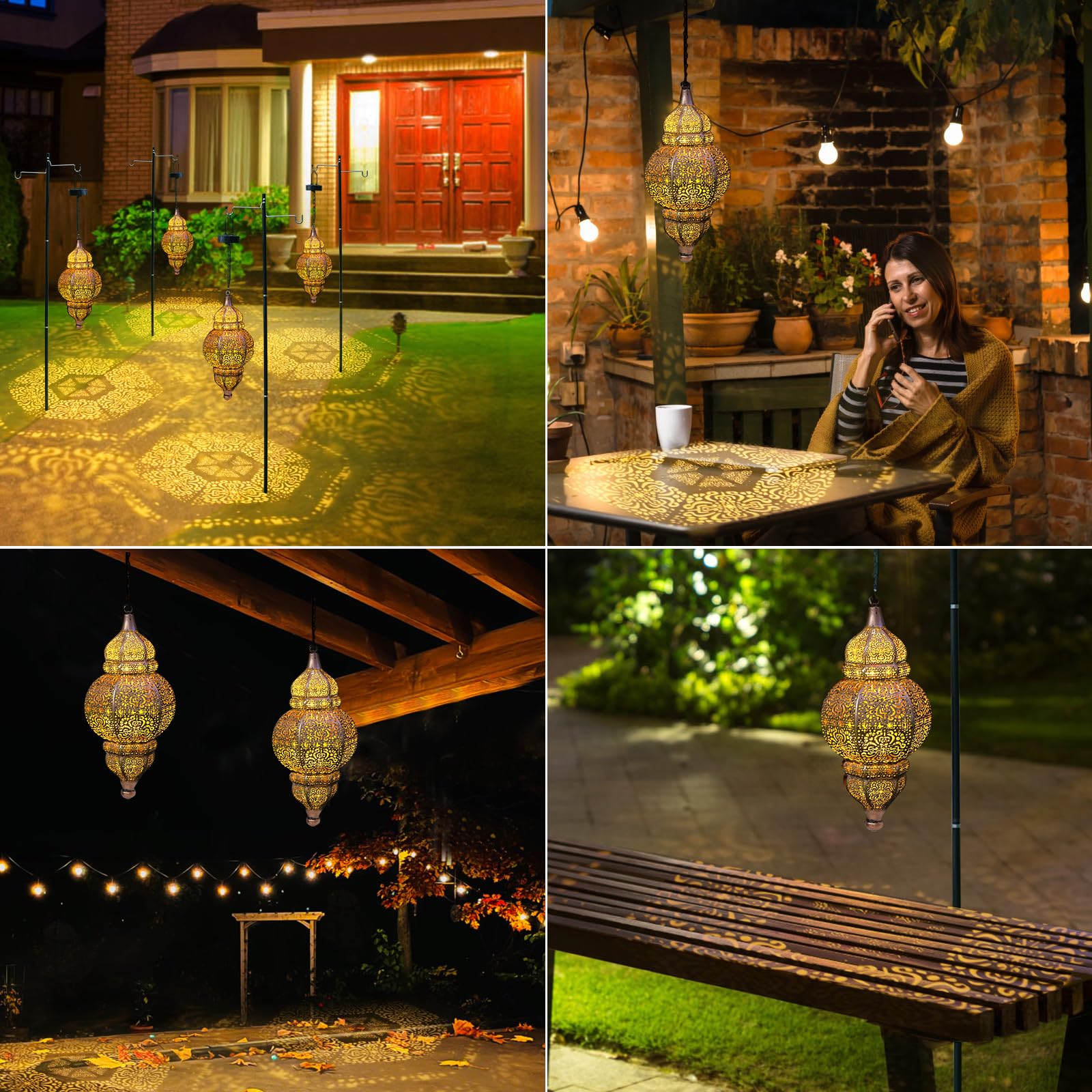 Solar Powered Hanging Lanterns - Waterproof Outdoor Moroccan Metal Lights for Patio, Garden, Pathway, Yard & Porch Decor | Perfect for Evening Ambiance, Parties & Backyard Lighting
