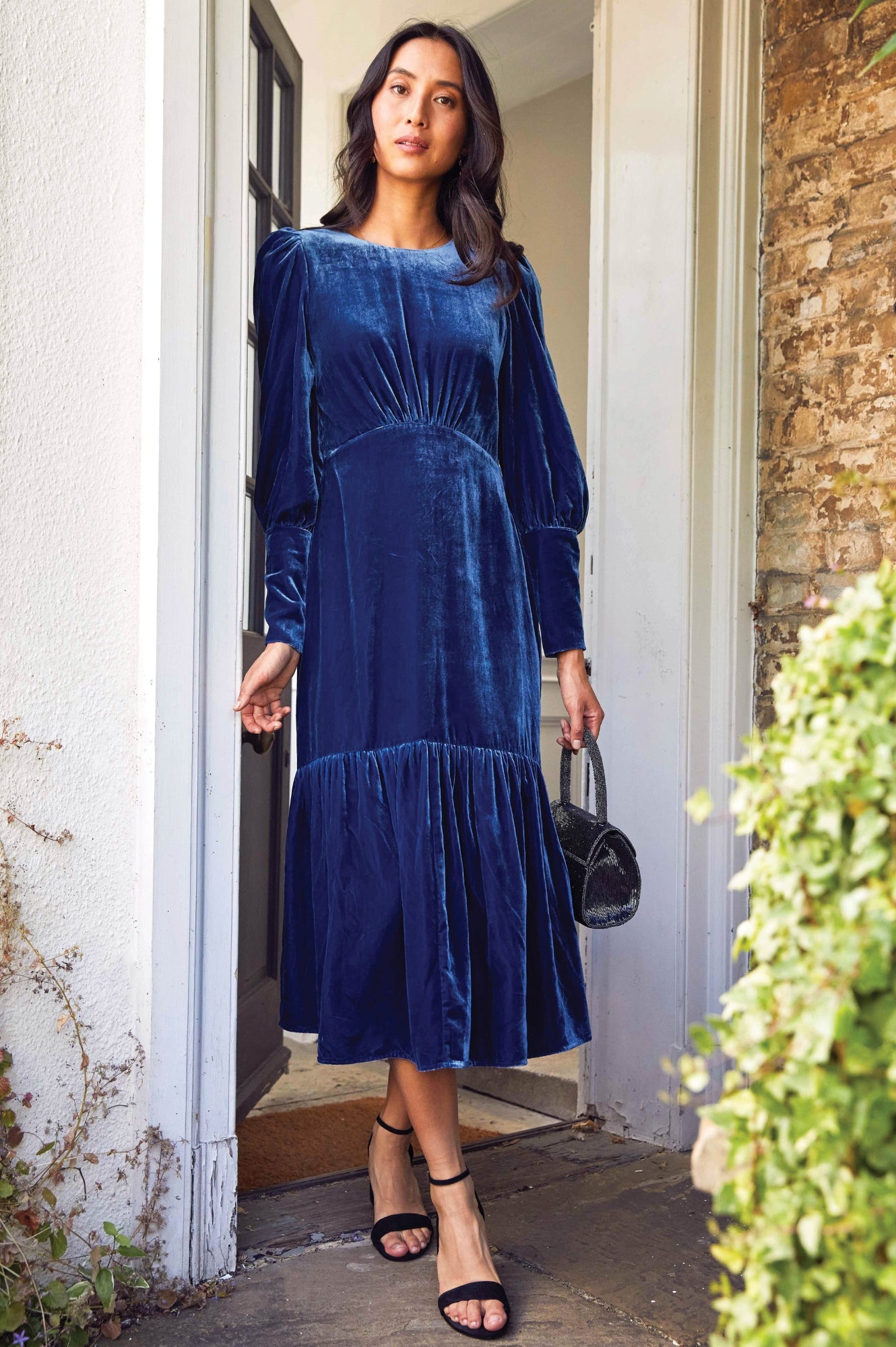 Esmee Women's Velvet Dress - Blue Sapphire Elegant Evening Gown for Parties, Weddings & Special Occasions