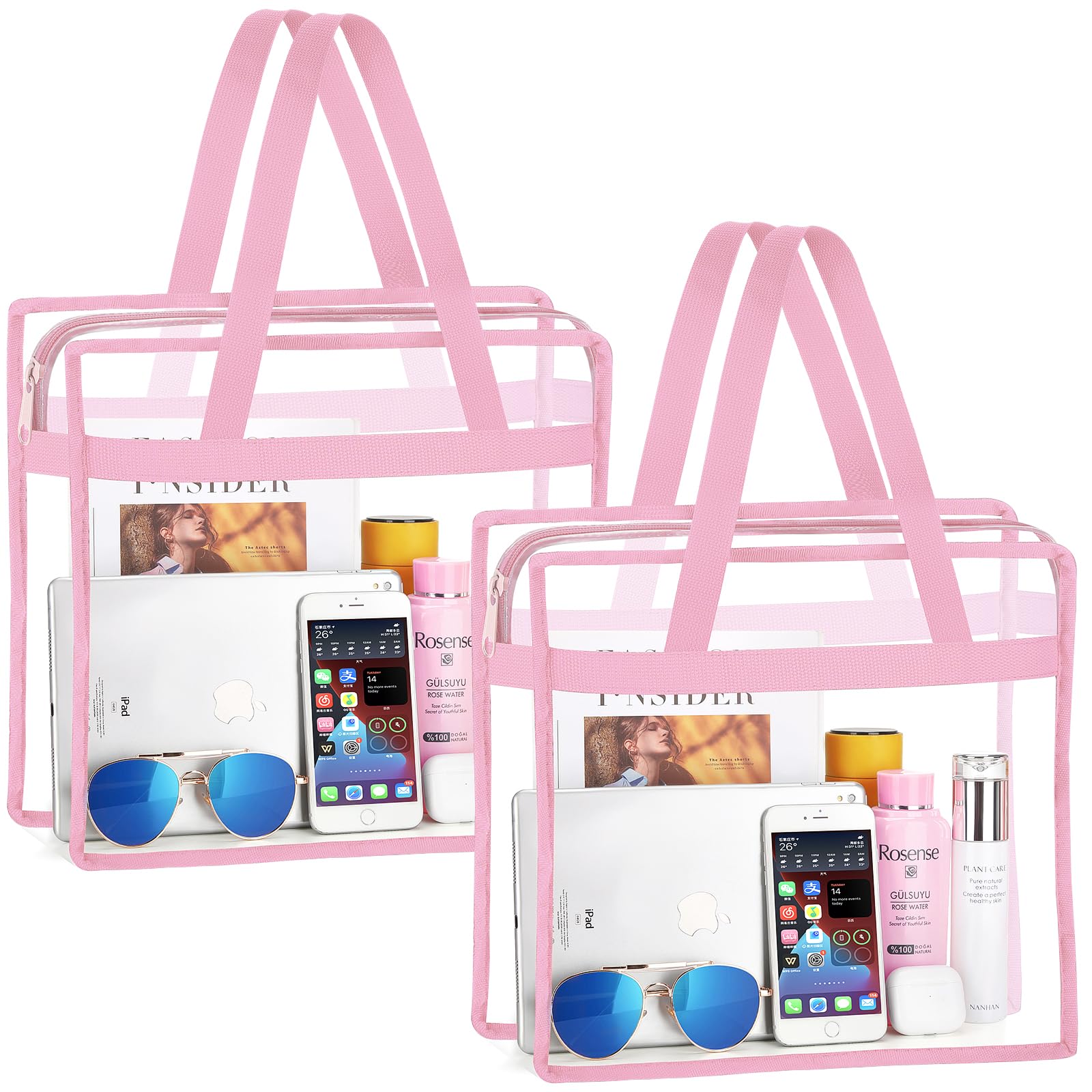 2-Piece Clear Beach Tote Bags - Stadium Approved for Travel & Shopping