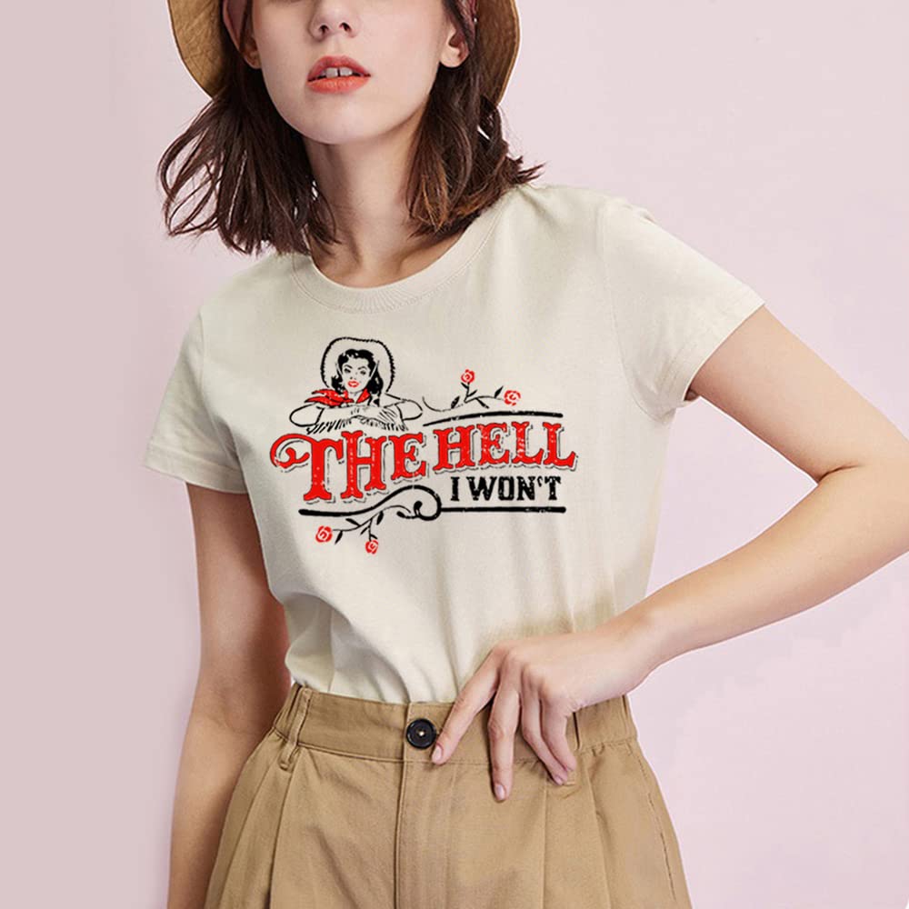 Funny Saying Women's T-Shirt - The Hell I Won't Summer Loose Plus Size 3XL Tee - Harajuku Aesthetic Top for Casual Wear & Street Fashion
