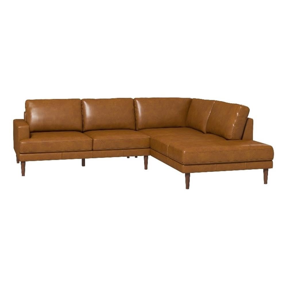 Premium ASHCROFT Aplee Modern Leather Corner Sectional Sofa - Tan Brown Genuine Leather Living Room Couch with Chaise Lounge | Perfect for Family Gatherings, Movie Nights & Contemporary Home Decor