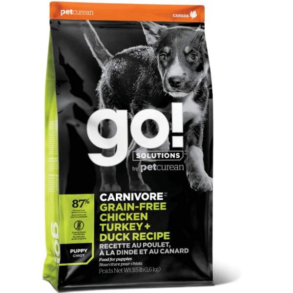 GO! Solutions Carnivore Grain-Free Dry Dog Food for Puppies - Chicken, Turkey & Duck Recipe | High-Protein Puppy Food for Growth & Development | Ideal for Active Puppies & Small Breeds