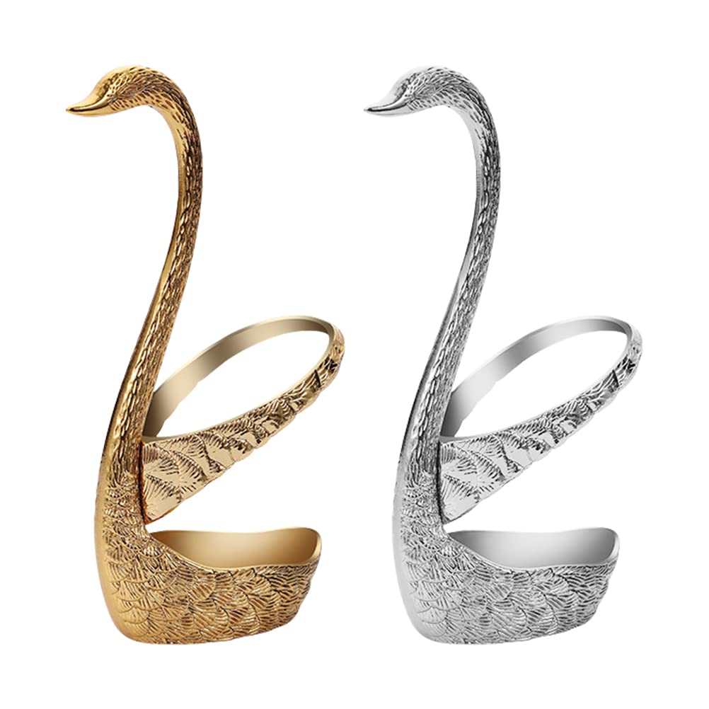 HEALLILY 2-Piece Metal Swan-Shaped Cutlery Holder Set - Elegant Kitchen Utensil Organizer for Forks, Spoons & Knives - Perfect for Dining Table, Buffet Setup, and Wedding Decor