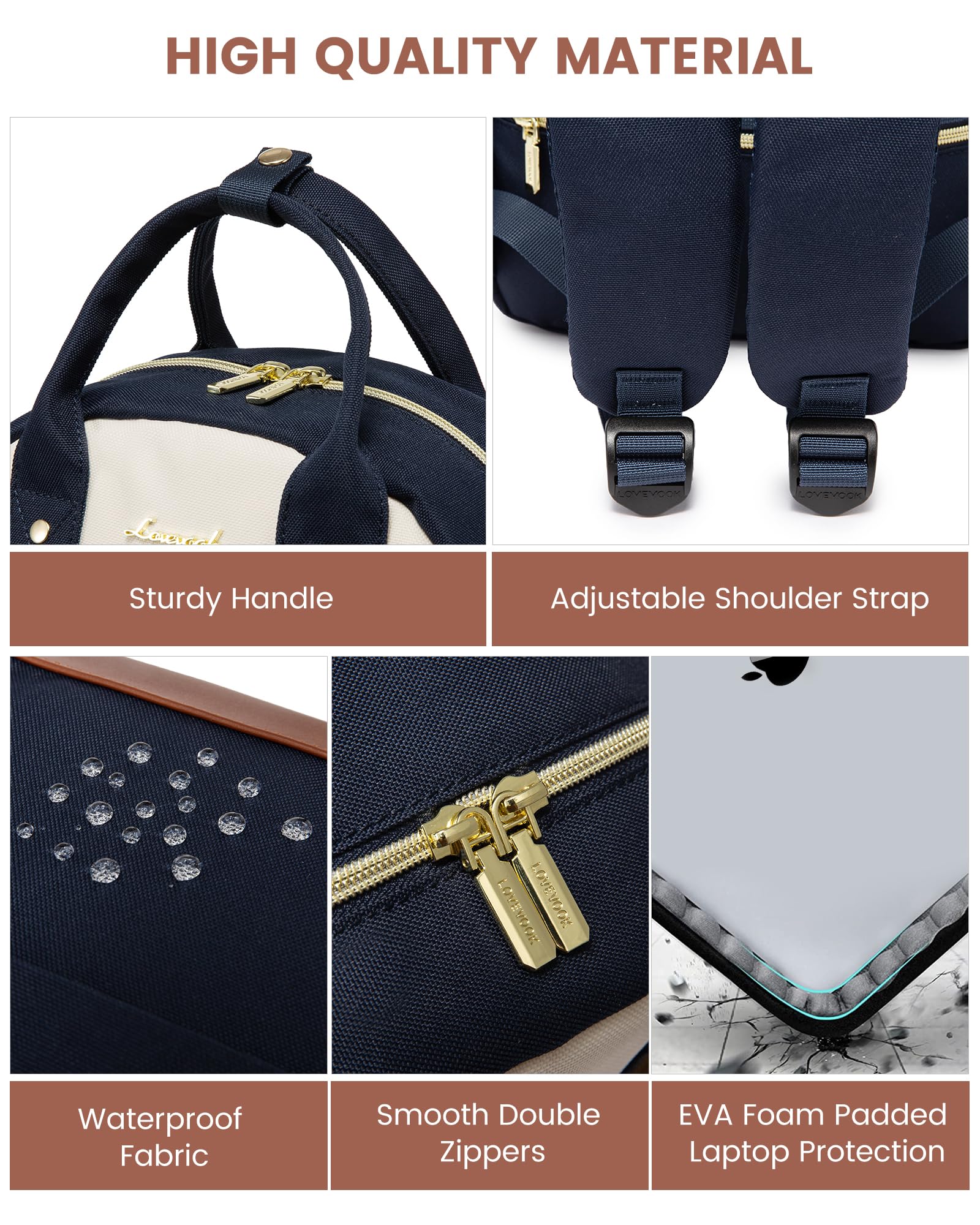 LOVEVOOK Women's Small Backpack Purse - Lightweight Mini Backpack for Daily Travel, Work & School - Stylish Dark Blue, Beige & Brown Options - Perfect for Commuting, Shopping & Weekend Outings