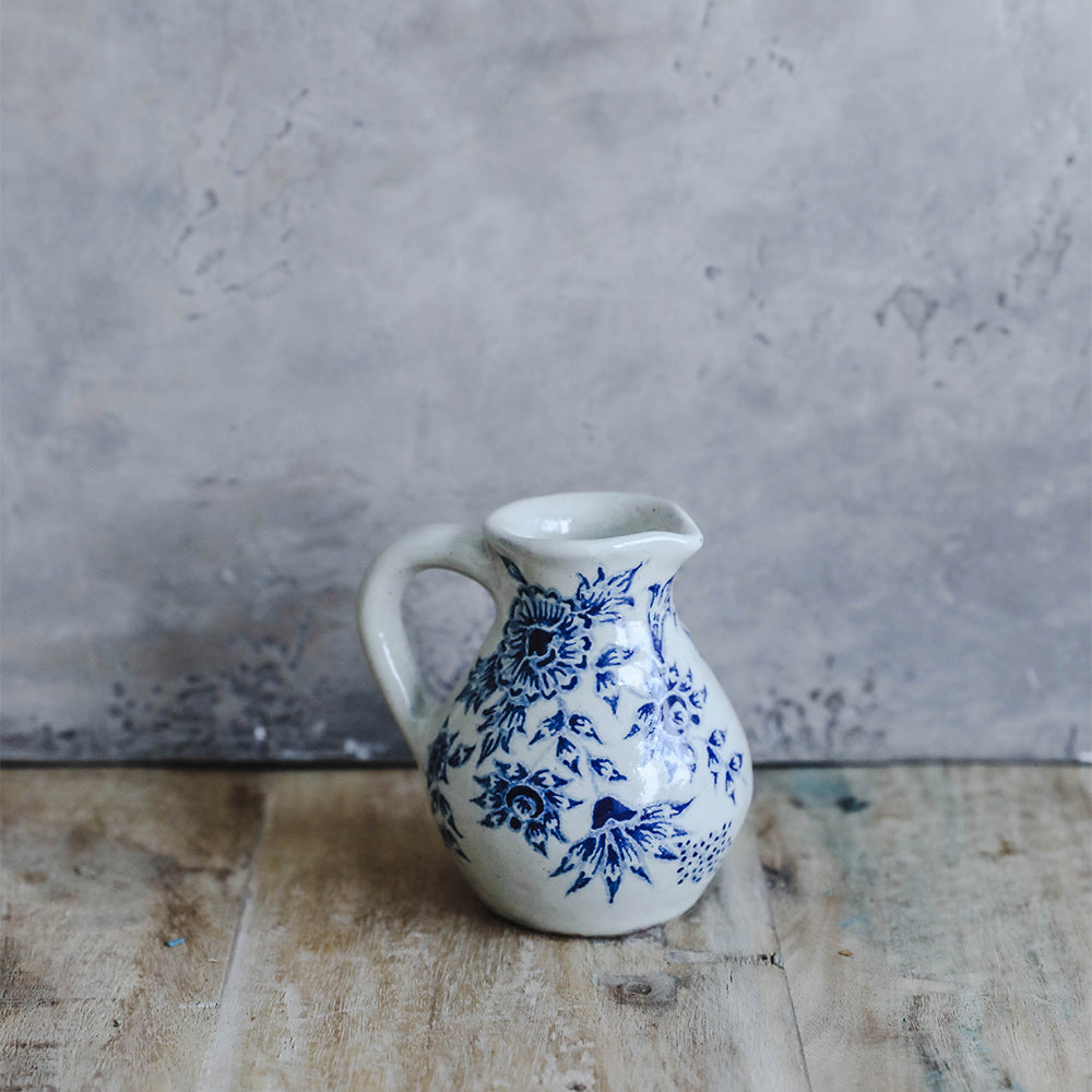 Hand Painted Small Artisan Pitcher - Ceramic Water Pitcher for Home Decor, Kitchen, and Dining Table - Perfect for Serving Beverages, Milk, or as a Decorative Centerpiece
