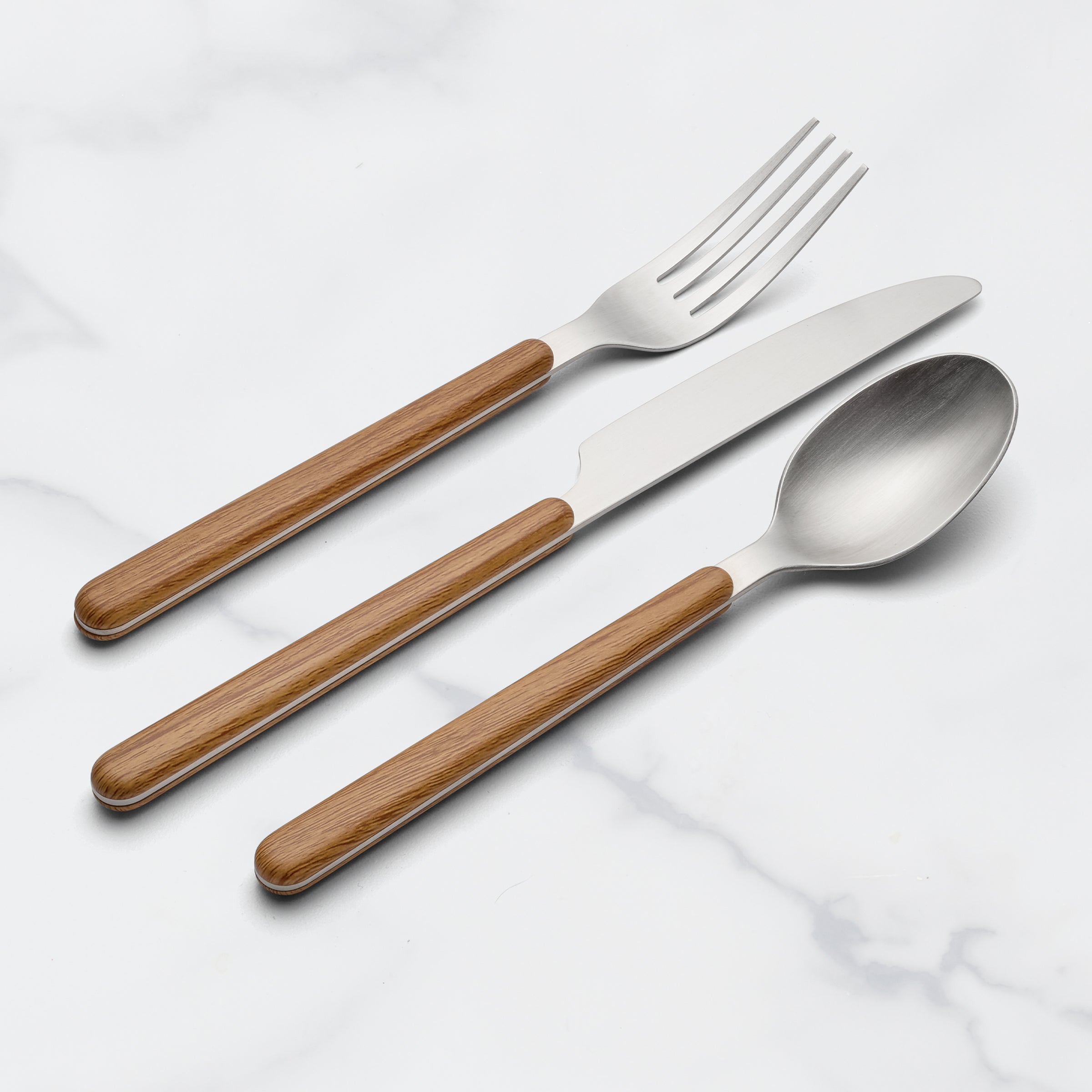 24 Seven Mirror Faux Wood Handle 12-Piece Flatware Set - Elegant Stainless Steel Cutlery for Dining, Kitchen & Entertaining