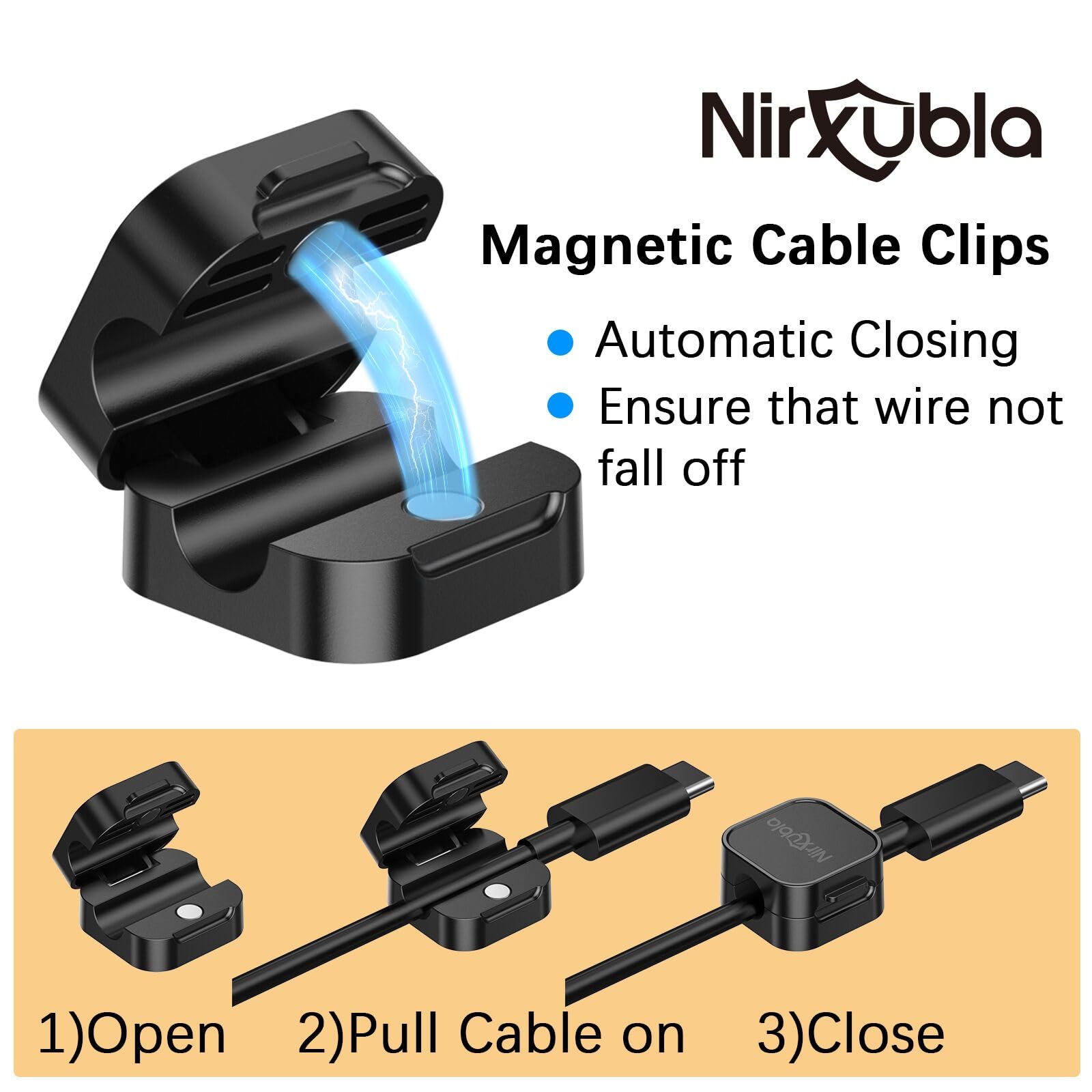 6 Pack Magnetic Cable Clips - Strong Adhesive Wire Organizers for Desk & Home Office Cable Management - Mini Cord Holders for Phone Charger, Headphones, USB Cables - Perfect for Car, Nightstand, Workstation (Black)