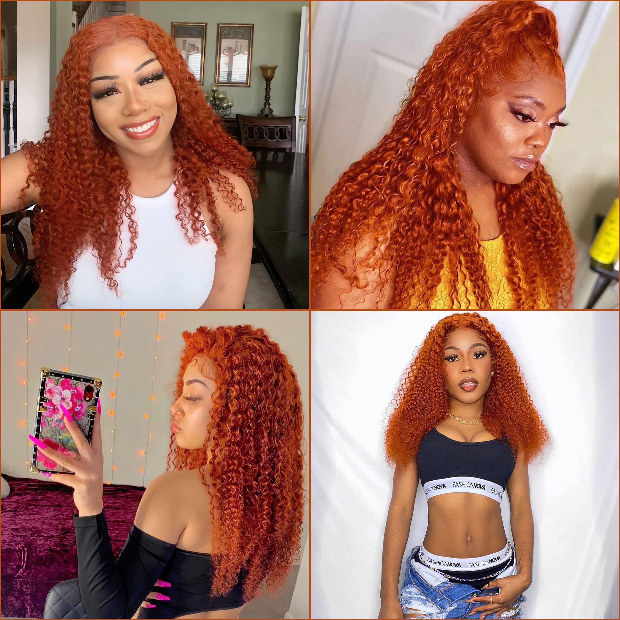 13x4 Lace Front Wig for Black Women - 20 Inch Deep Curly Ginger Orange Human Hair Wig with Pre-Plucked Hairline & Thick Ends | Perfect for Daily Wear, Cosplay & Special Occasions