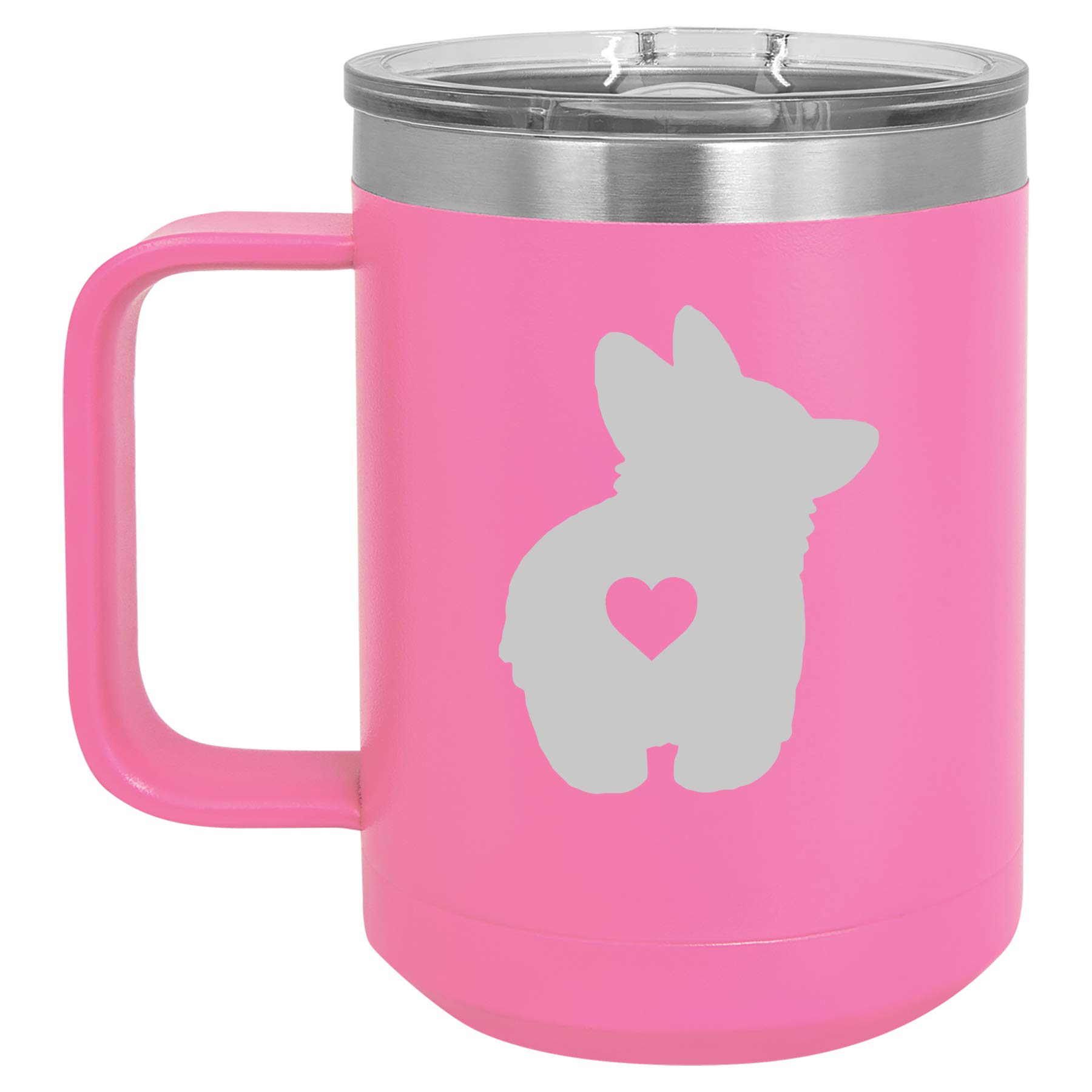 15 oz Vacuum Insulated Stainless Steel Tumbler with Handle & Lid - Corgi Butt Design Hot Pink Travel Coffee Mug - Perfect for Office, Commuting & Outdoor Activities