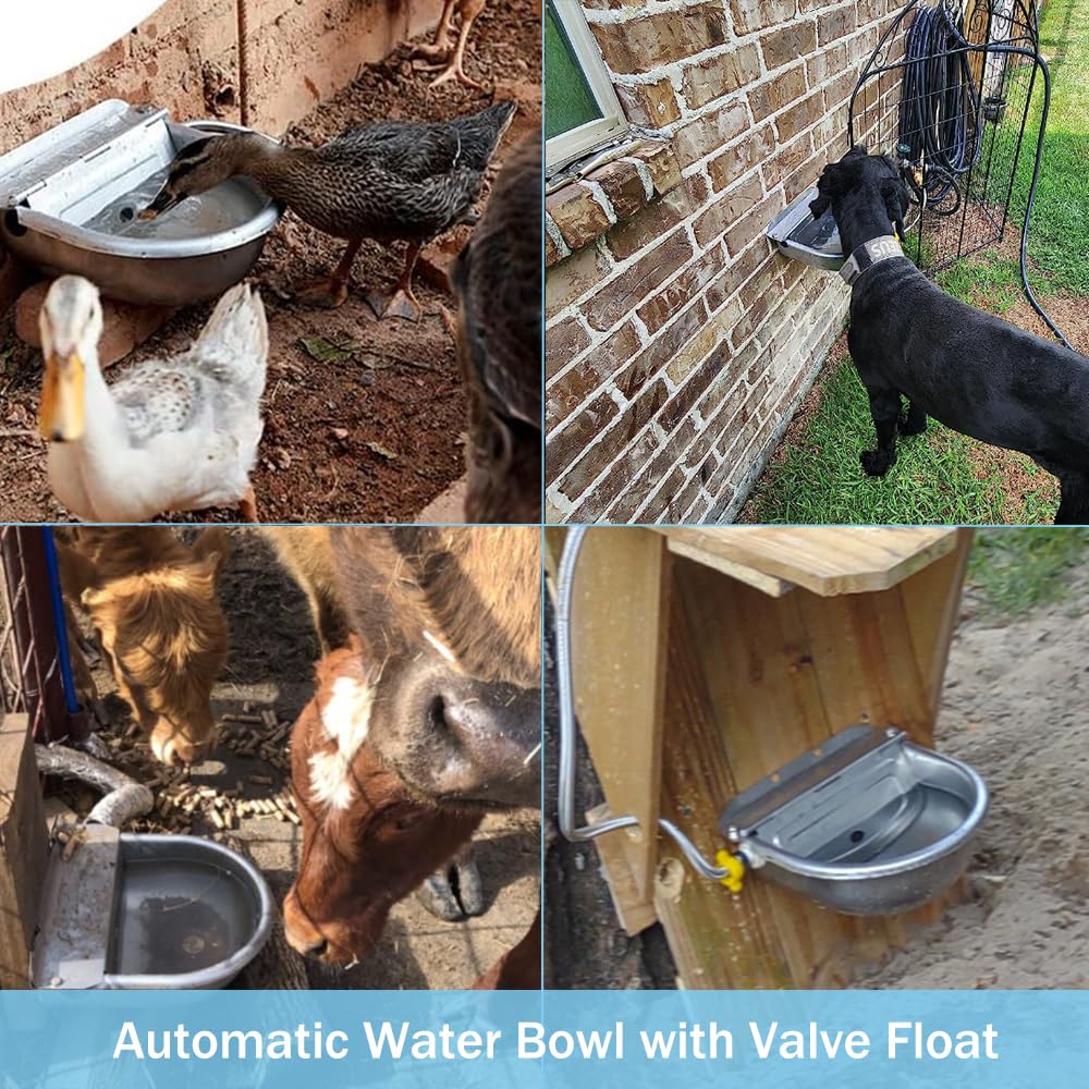 304 Stainless Steel Livestock Water Bowl with 39.37 Inch Pipe - Automatic Float Valve Farm Water Feeder for Horses, Cows, Goats, Sheep & Dogs - Durable Outdoor Animal Watering Solution for Barns, Pastures & Farms