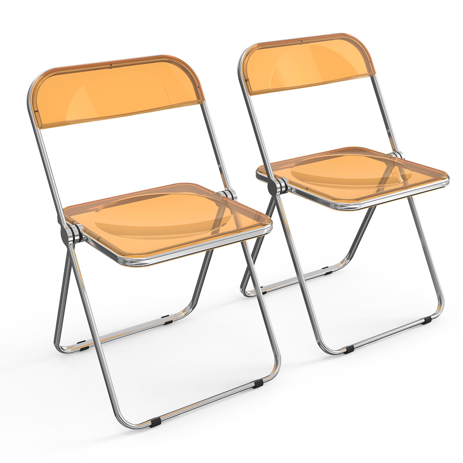 VINGLI 2 Pack Clear Acrylic Folding Chairs - Stackable Plastic Chairs with Metal Chrome Frame, 350 lbs Weight Capacity - Perfect for Patio, Wedding, Banquet & Outdoor Events