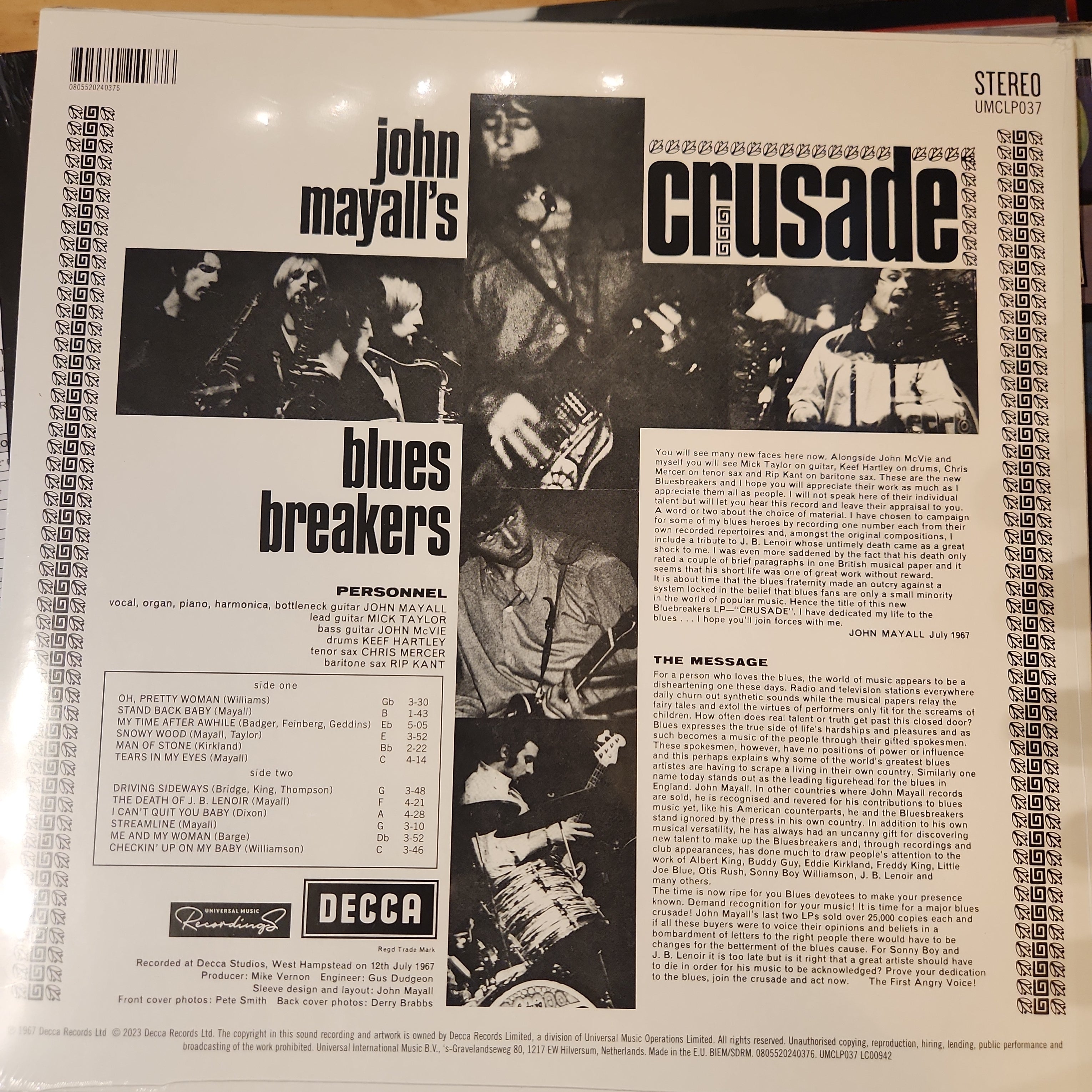 John Mayall & The Bluesbreakers - Crusade Vinyl LP Record | Classic Blues Rock Music | Perfect for Collectors & Vinyl Enthusiasts