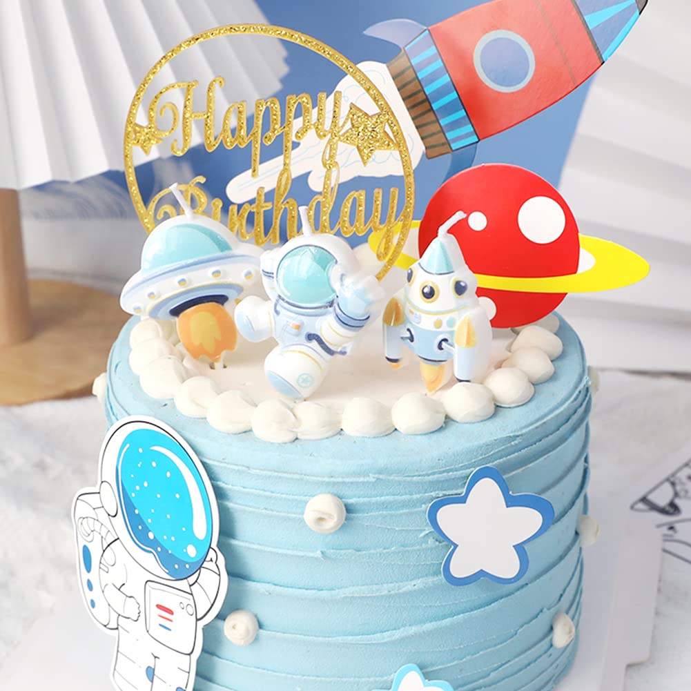 Spaceman Birthday Candles - Set of 3 Rocket & Astronaut Themed Candles for Birthday Parties, Baby Showers & Space-Themed Celebrations | Perfect for Cake Decorations & Kids' Space Adventures