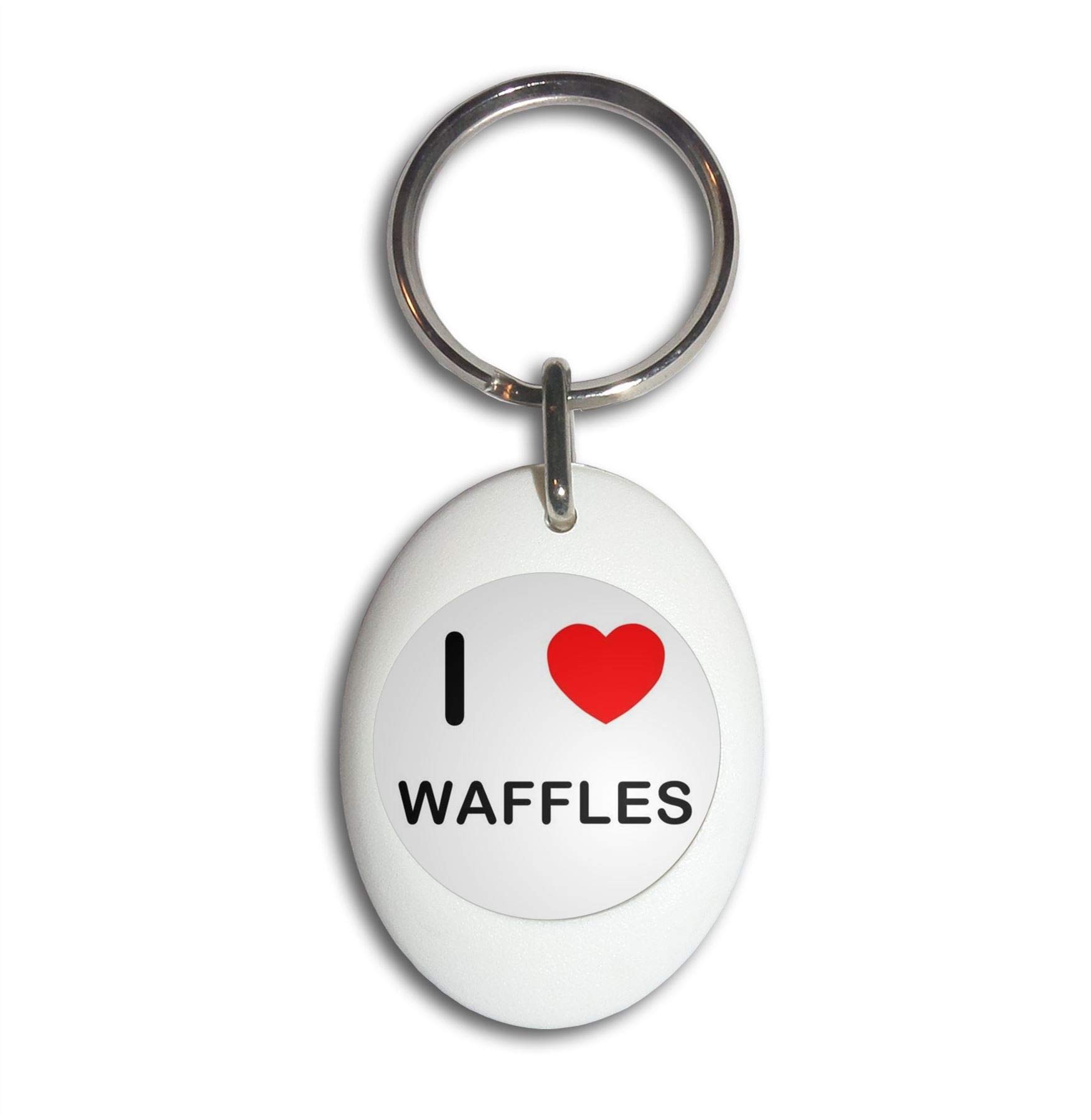 I Love Waffles Keychain - Durable Plastic Oval Key Ring for Waffle Lovers, Gift for Breakfast Enthusiasts | Perfect for Keys, Bags, Backpacks & Gifts