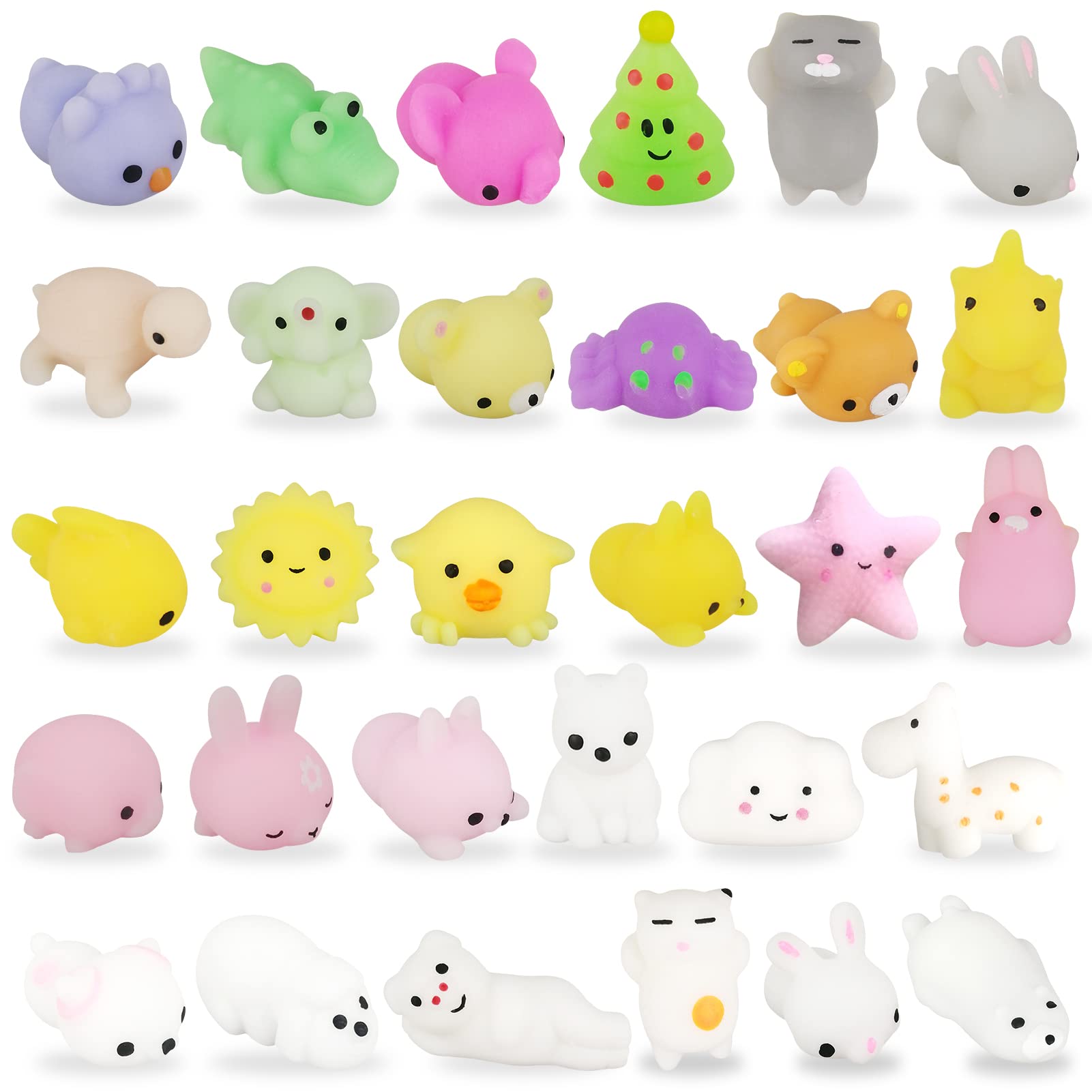Kawaii Mochi Squishy Toys - 30 Pcs Animal Stress Relief for Kids Birthday Party Favors & Classroom Prizes
