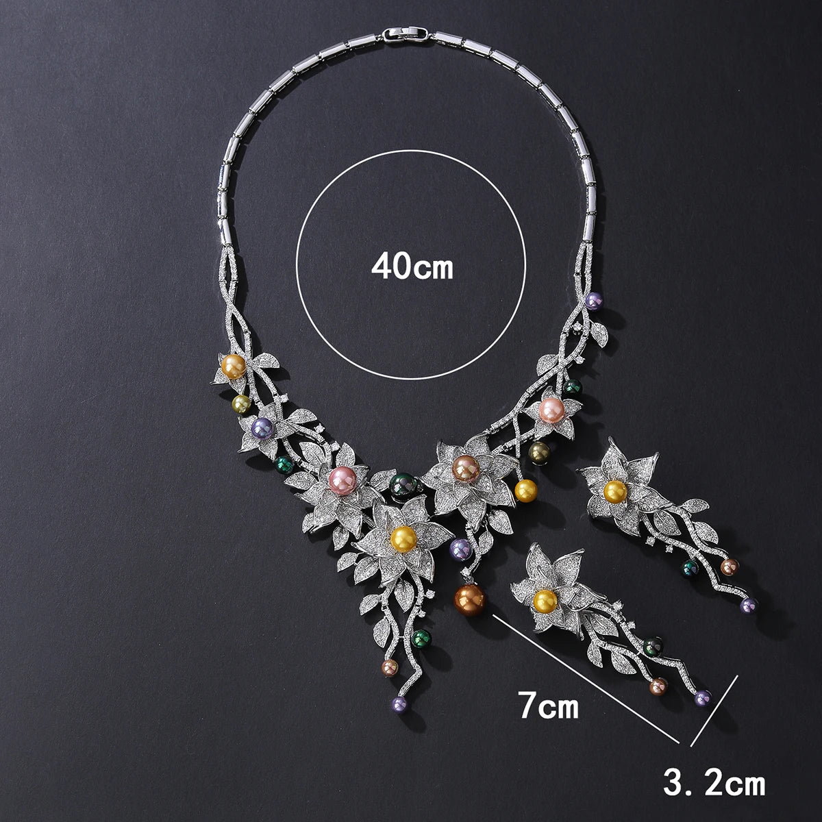 Luxury Cubic Zirconia Pearl Statement Necklace & Earrings Set - Elegant Jewelry for Women, Party & Evening Wear - Perfect for Weddings, Prom & Special Occasions