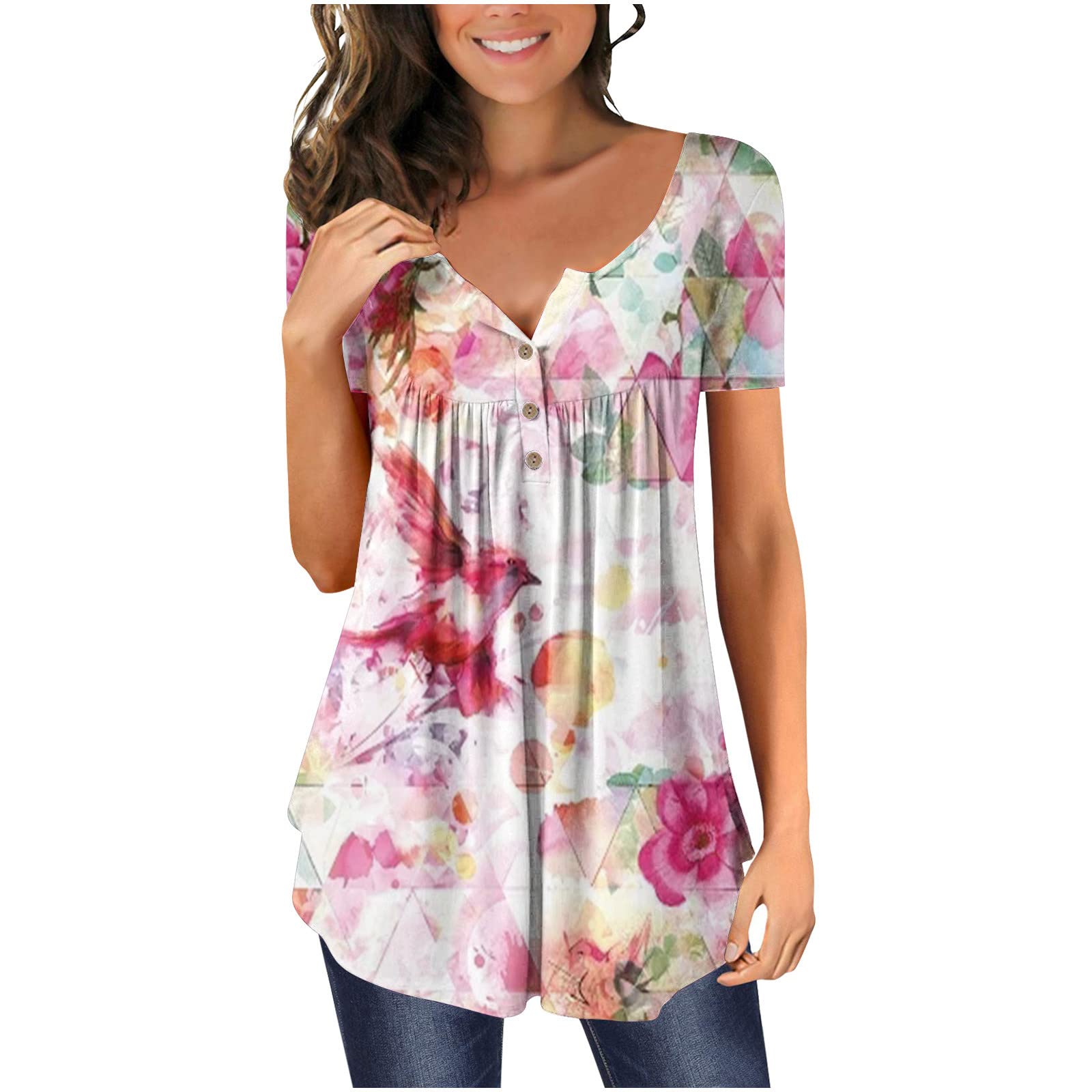 Hide Belly Tunic Tops for Women - Flowy V-Neck Blouse for Casual Wear