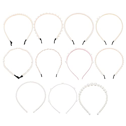 Beaupretty 11-Piece White Faux Pearl Headbands with Gold Accents - Elegant Bridal Hair Hoops & Wedding Accessories for Women & Girls | Perfect for Weddings, Proms, Parties & Special Occasions