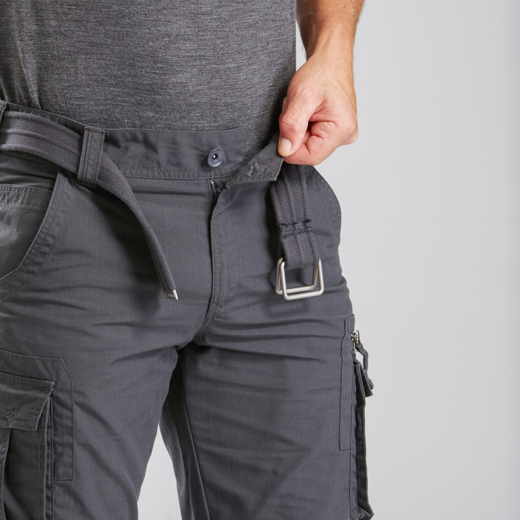 Forclaz Men's Travel Backpacking Cargo Pants - Lightweight Quick-Dry Hiking Pants with Multiple Pockets, TRAVEL 100 Grey - Perfect for Outdoor Adventures, Camping & Travel