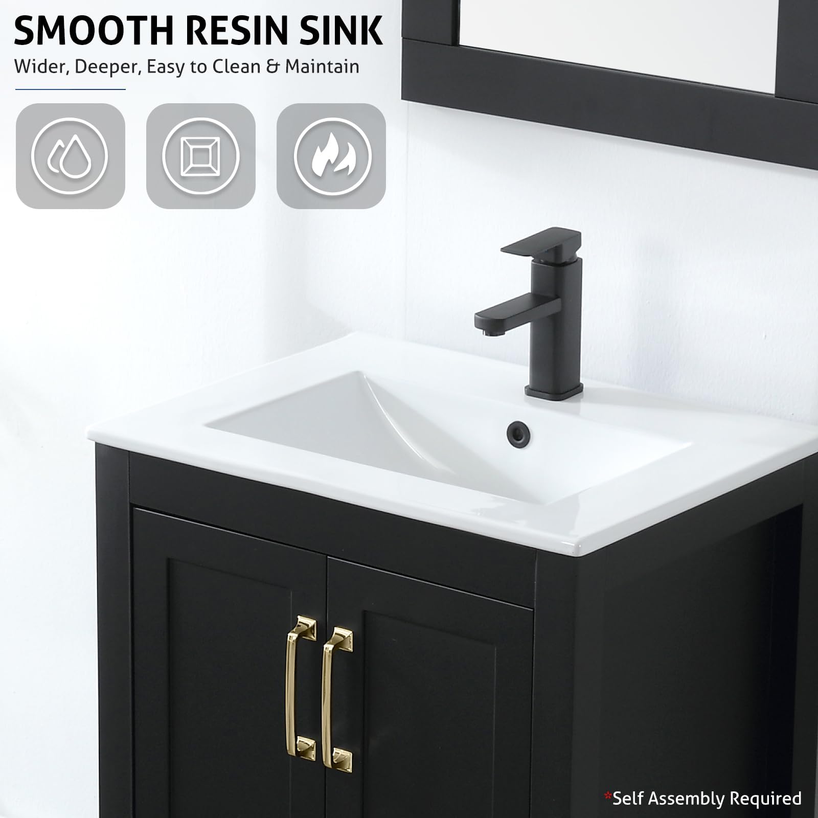 Eclife 24 Inch Modern Bathroom Vanity with Sink Combo - Thickened Wood Storage Cabinet, Undermount Sink & Matte Black Faucet - Painted Black Finish for Small Bathroom Remodel, Powder Room or Master Bath Upgrade
