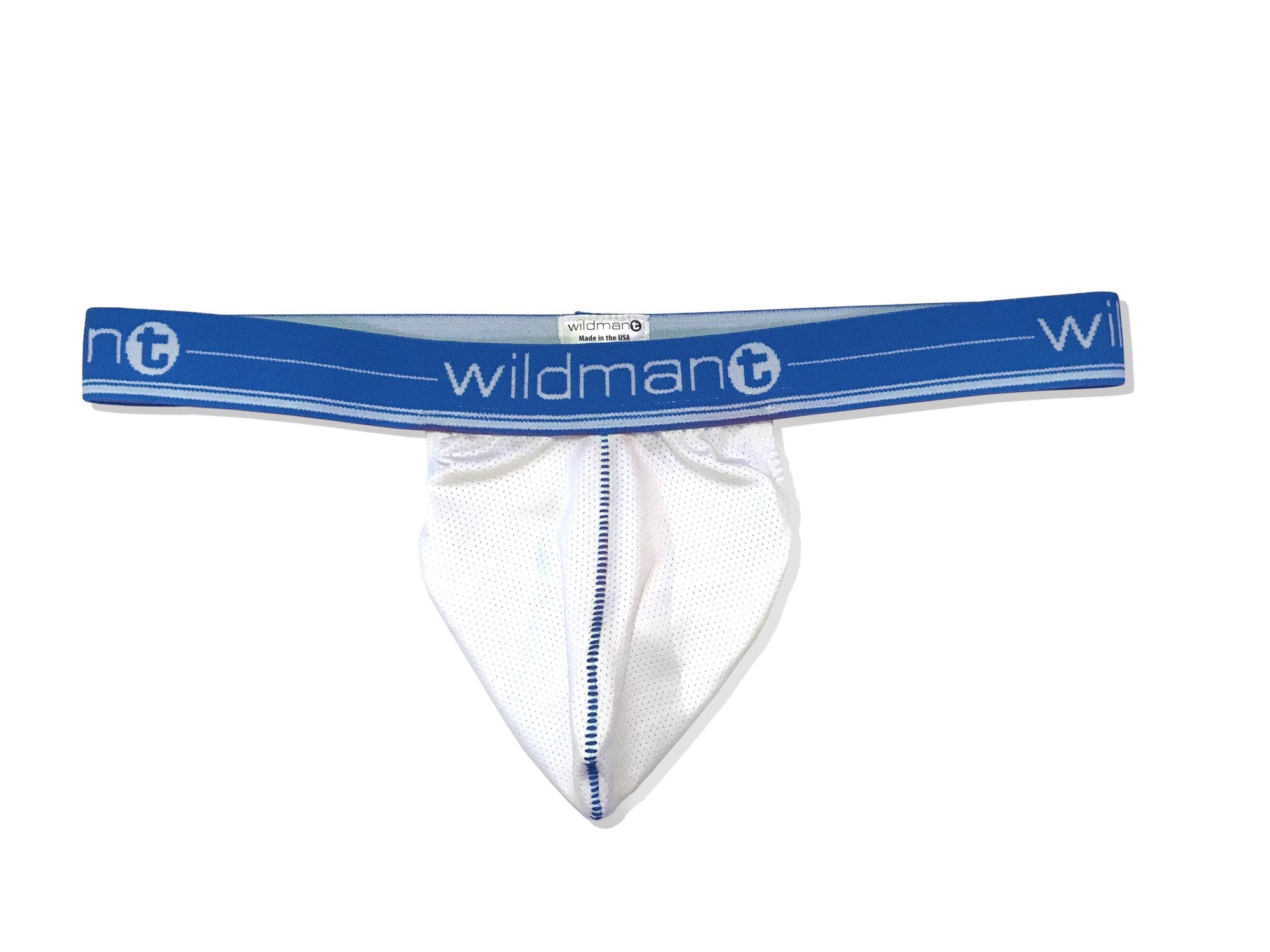 Wildmant Big Boy Strapless Pouch - White Mesh with Blue Band - Comfortable & Secure Underwear for Active Men - Perfect for Running, Gym & Sports