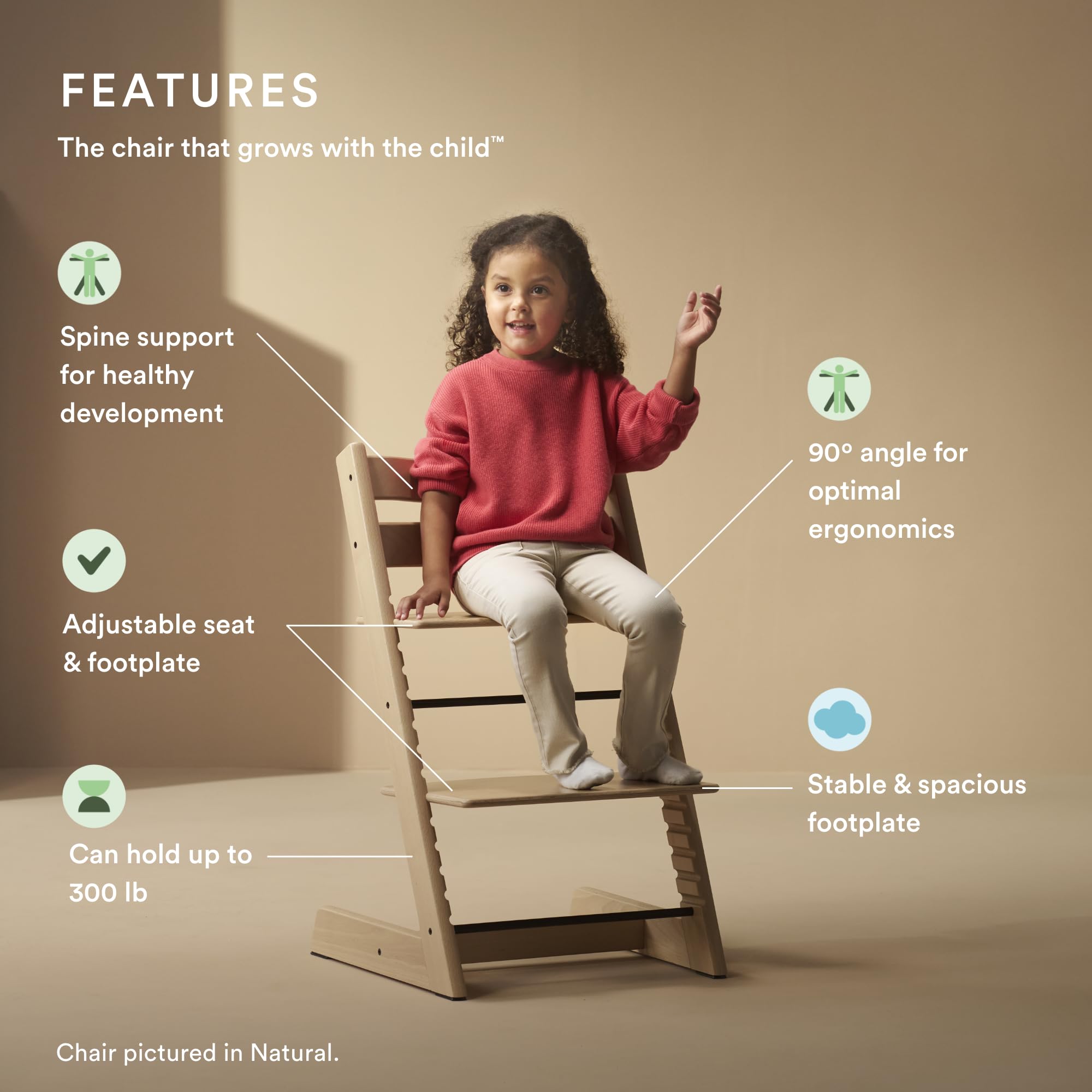 Stokke Tripp Trapp Adjustable High Chair - Convertible Baby to Adult Chair in Whitewash - Ergonomic & Comfortable for Toddlers, Kids & Parents - Perfect for Dining, Feeding & Learning Activities