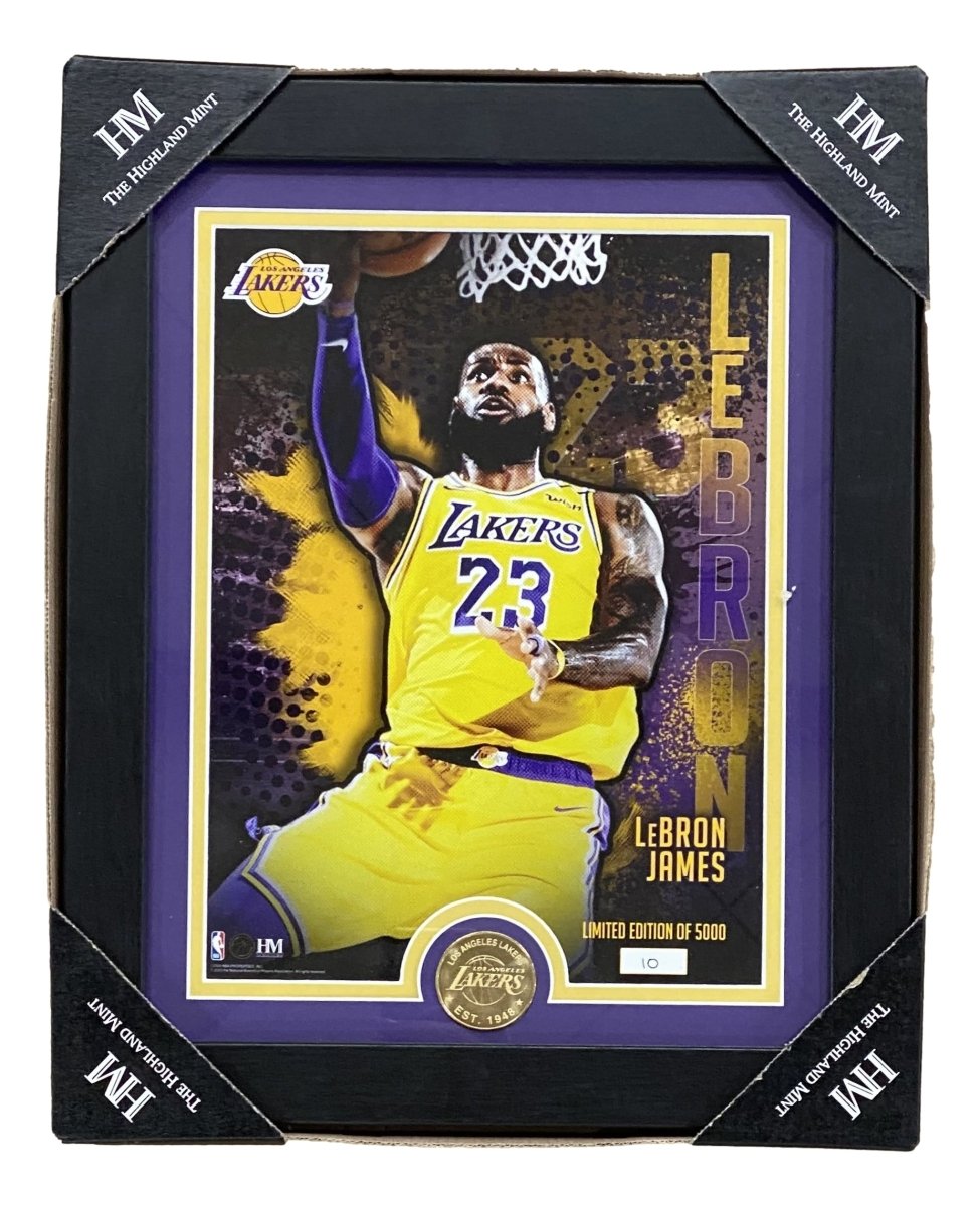 Lebron James Framed 8x10 Los Angeles Lakers Photo with Highland Mint Coin - NBA Collectible Memorabilia for Sports Fans & Home Office Decor