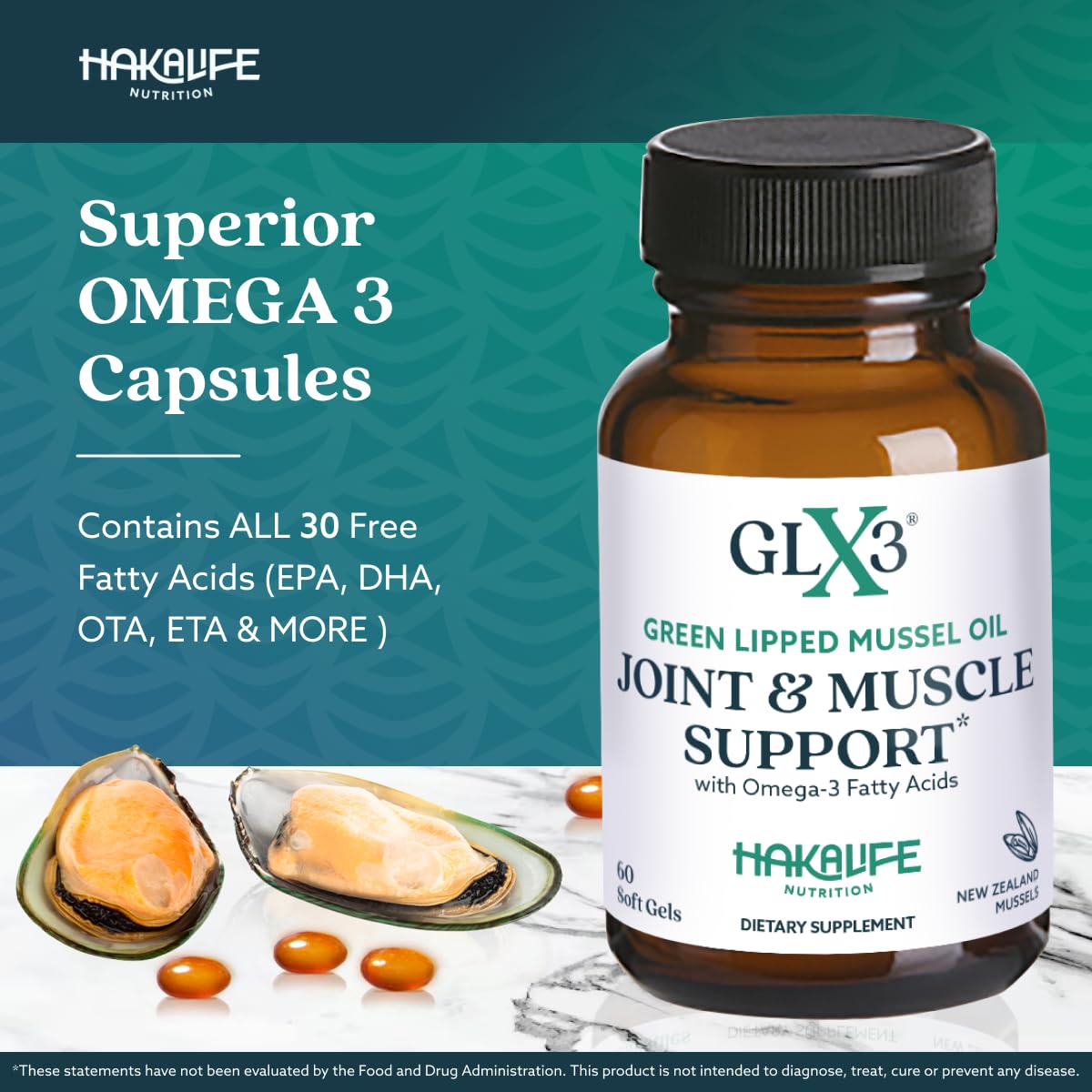Premium GLX3 Extra Strength Omega-3 Supplement with New Zealand Green Lipped Mussel Oil - Supports Joint Comfort, Flexibility & Muscle Recovery - High EPA DHA Omega 3 Capsules (60-Day Supply) - Ideal for Athletes, Seniors & Active Lifestyles