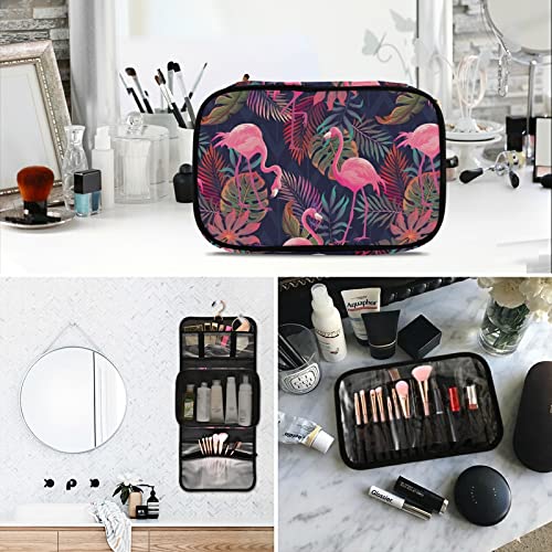 3-Piece Tropical Pink Flamingo & Palm Leaf Hanging Toiletry Bag Set - Clear Travel Makeup Organizer for Women, Waterproof Portable Cosmetic Case - Perfect for Vacation, Gym, Camping & Beach Trips