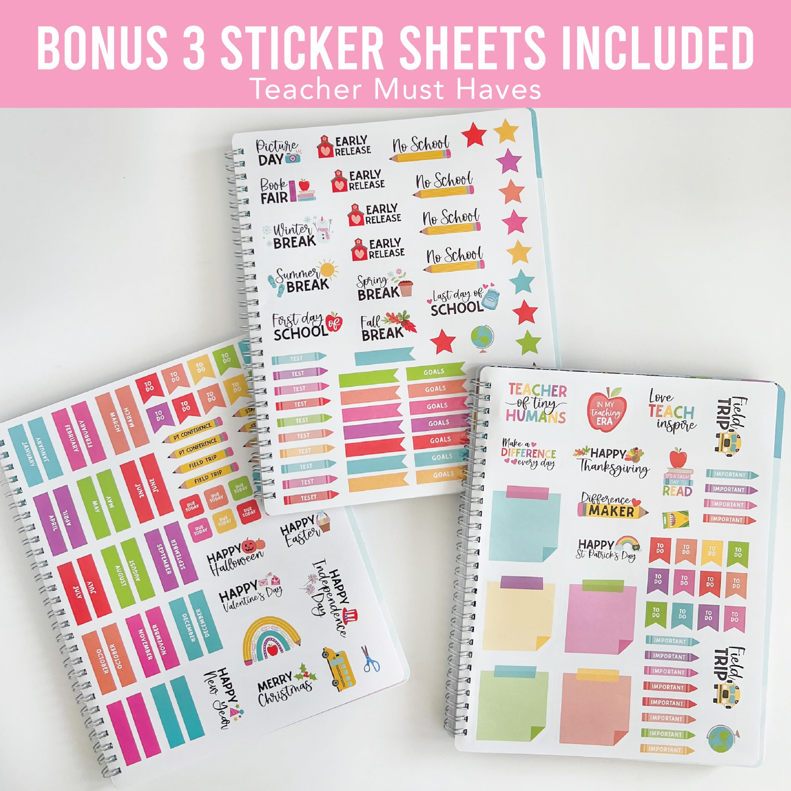 2025-2026 Teacher Planner - Undated Lesson Plan Book with Stickers, Monthly & Weekly Calendar, Student & Substitute Teacher Sections - Colorful Classroom & Homeschool Organizer for Elementary, Middle & High School Teachers - Perfect for Lesson Planning, Grade Tracking & Classroom Management