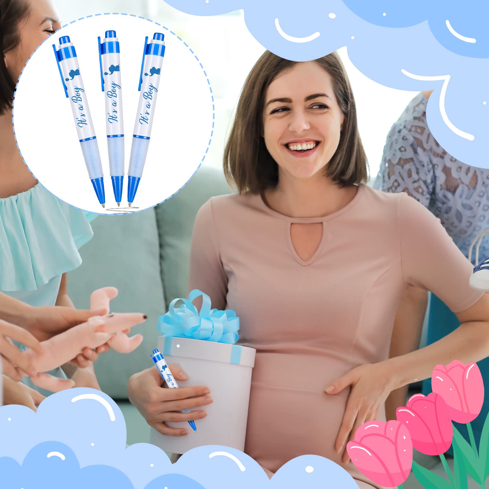 Outus 60 Pcs Retractable Baby Shower Gel Pens with Rotating Messages - Fun Baby Shower Guest Favors for Boy Theme Parties - Perfect for Baby Shower Games, Guest Books & Party Decorations