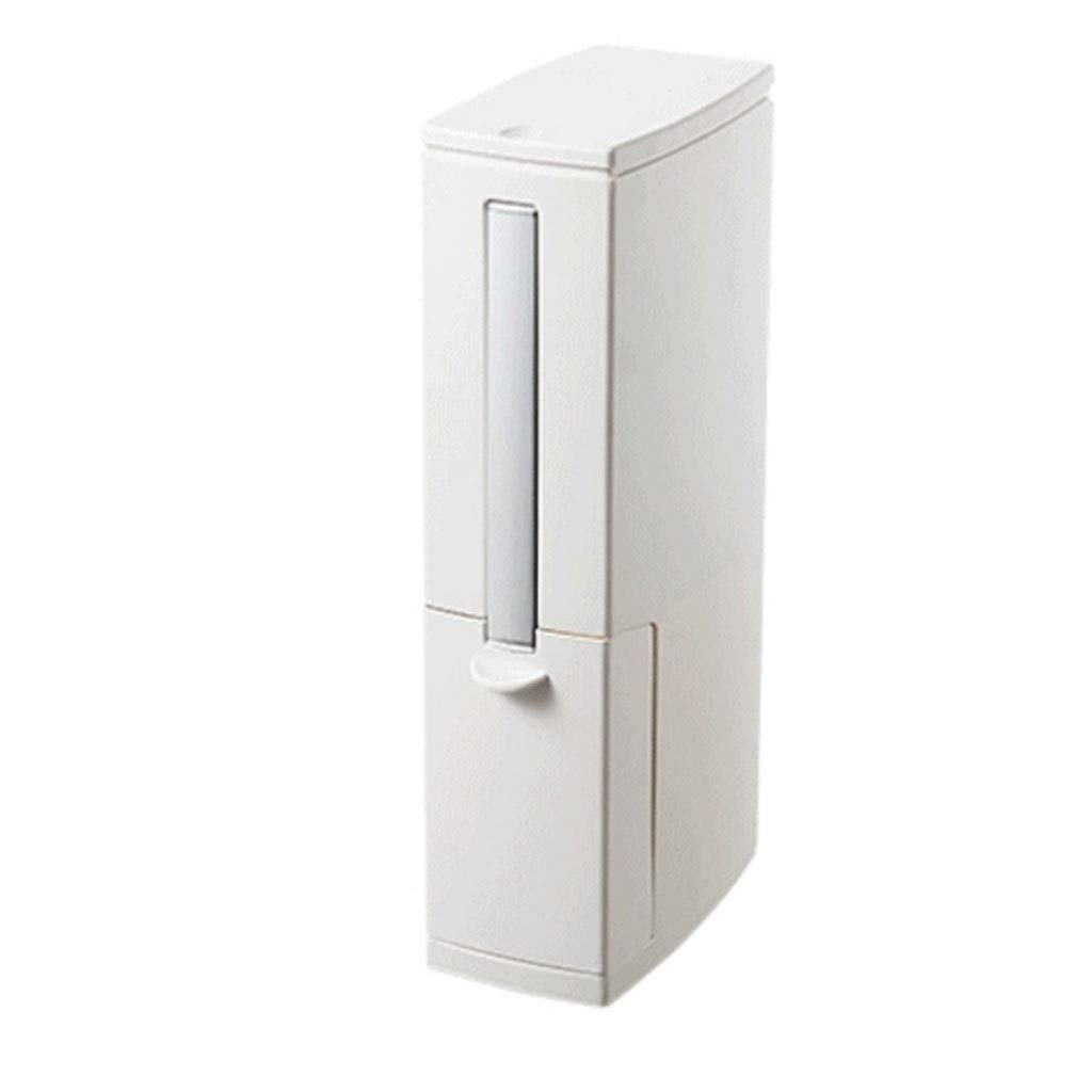 Slim Plastic Trash Can with Press Top Lid & Toilet Brush Set - 3L Rectangular Modern Waste Bin for Bathroom, Kitchen, Office - White | Space-Saving, Odor-Control, Easy to Clean