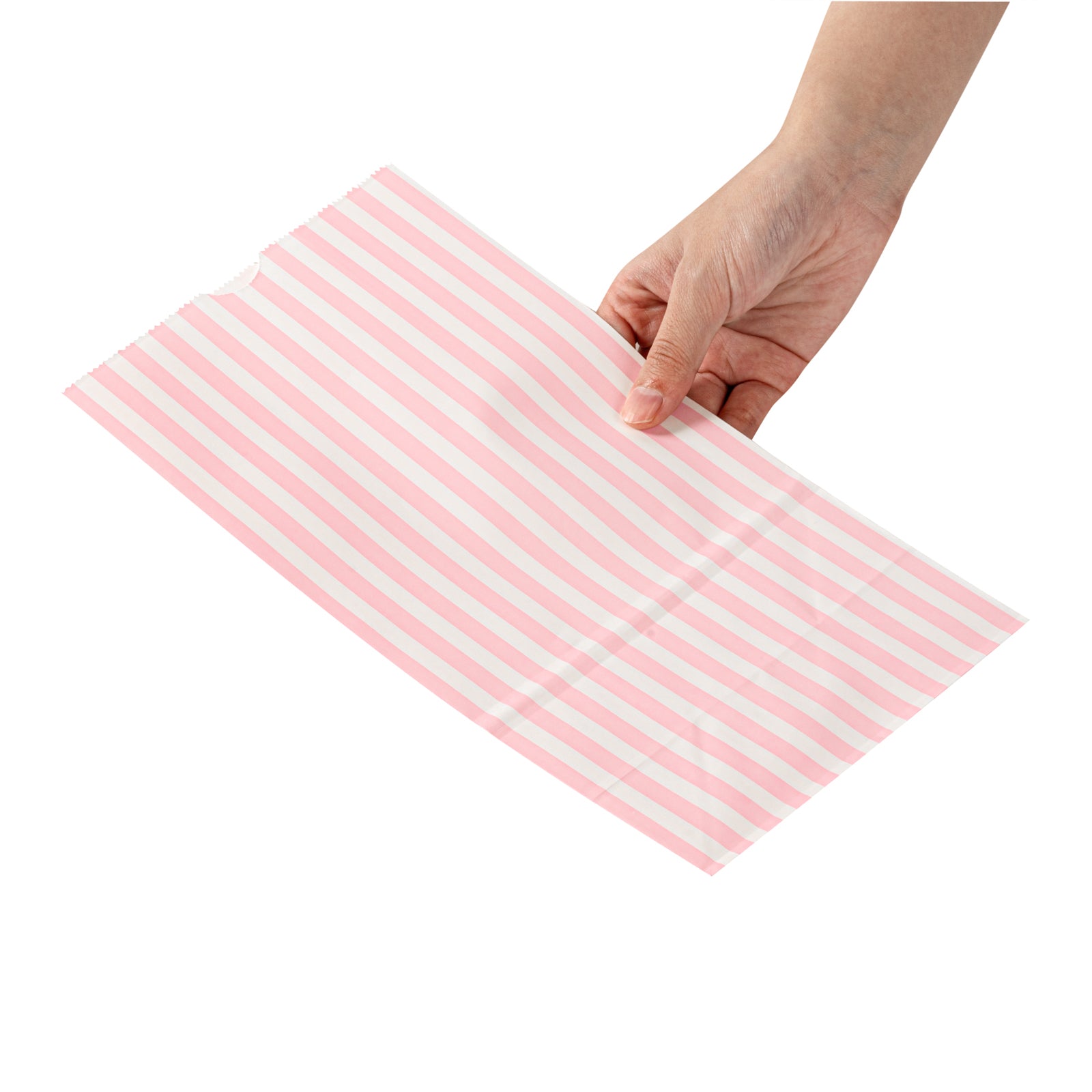 Pink and White Striped Paper Bags - 6 lbs Capacity, 6 x 3.5 x 10.75 Inches - Pack of 100 - Perfect for Party Favors, Gift Packaging, and Retail Shopping Bags
