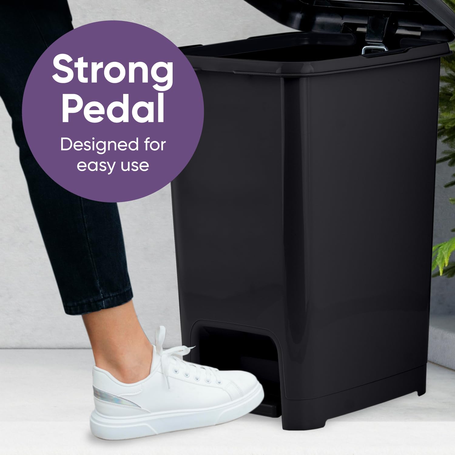 Superio 64 Qt Slim Step-On Pedal Trash Can - 16 Gallon Black Kitchen & Home Garbage Bin with Durable Metal Pedal | Perfect for Under Sink, Office, Bathroom & Outdoor Waste Disposal