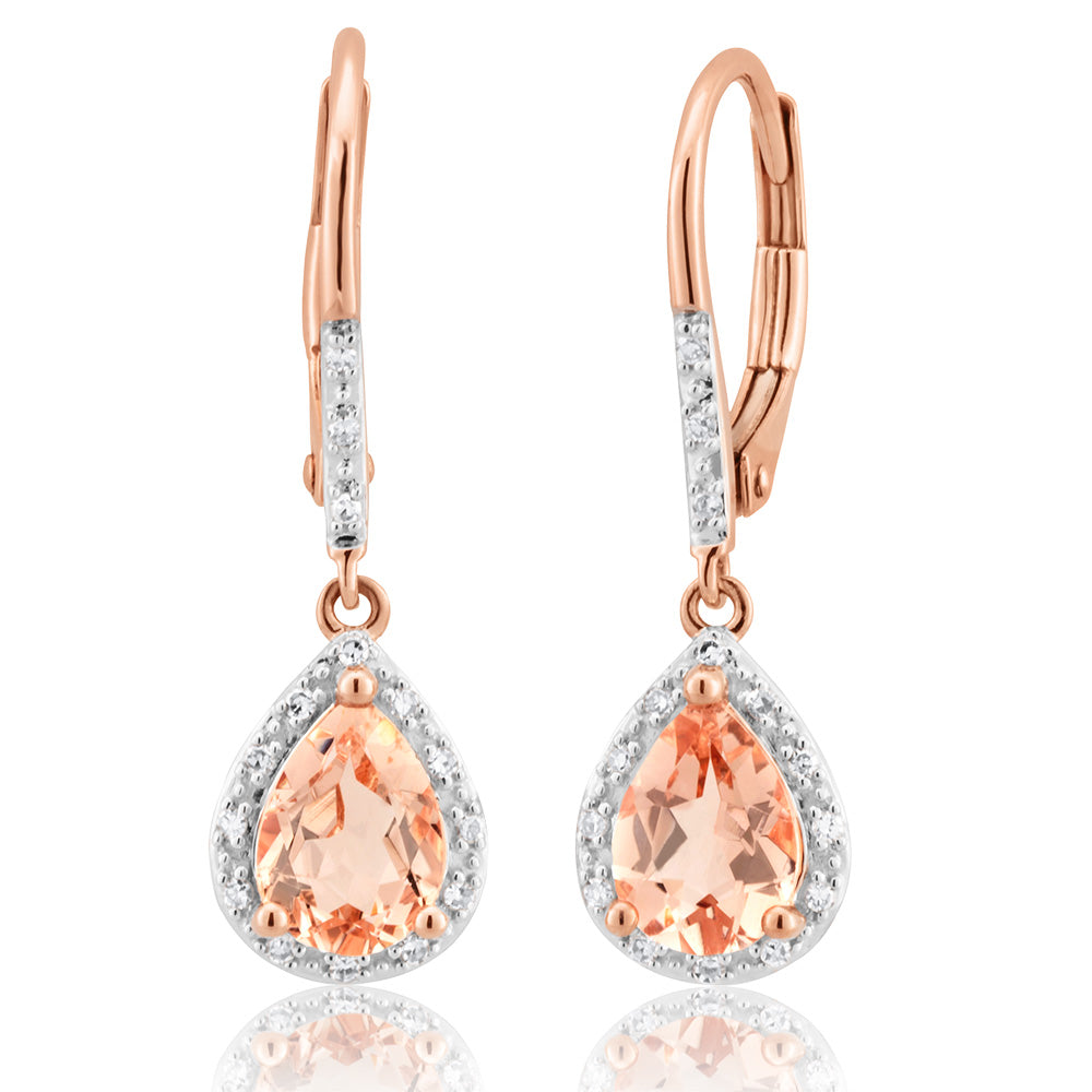 1.20 Carat Morganite Pear & Diamond Drop Earrings in 9ct Rose Gold - Elegant Bridal Jewelry & Gift for Women - Perfect for Weddings, Anniversaries & Special Occasions