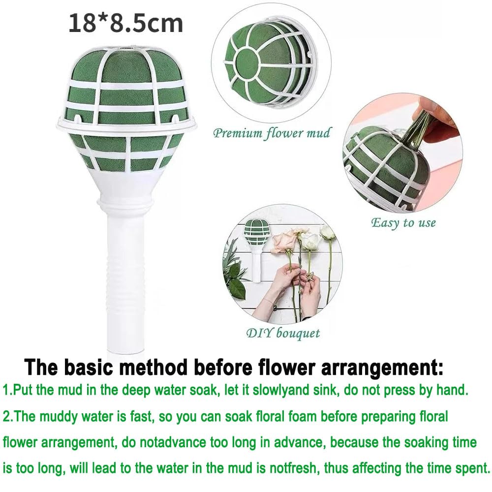 6 PCS Wedding Bouquet Holder Floral Foam Handle - Bridal Bouquet Accessories for Fresh & Artificial Flowers - Perfect for Wedding Arrangements, DIY Crafts & Gardening Supplies