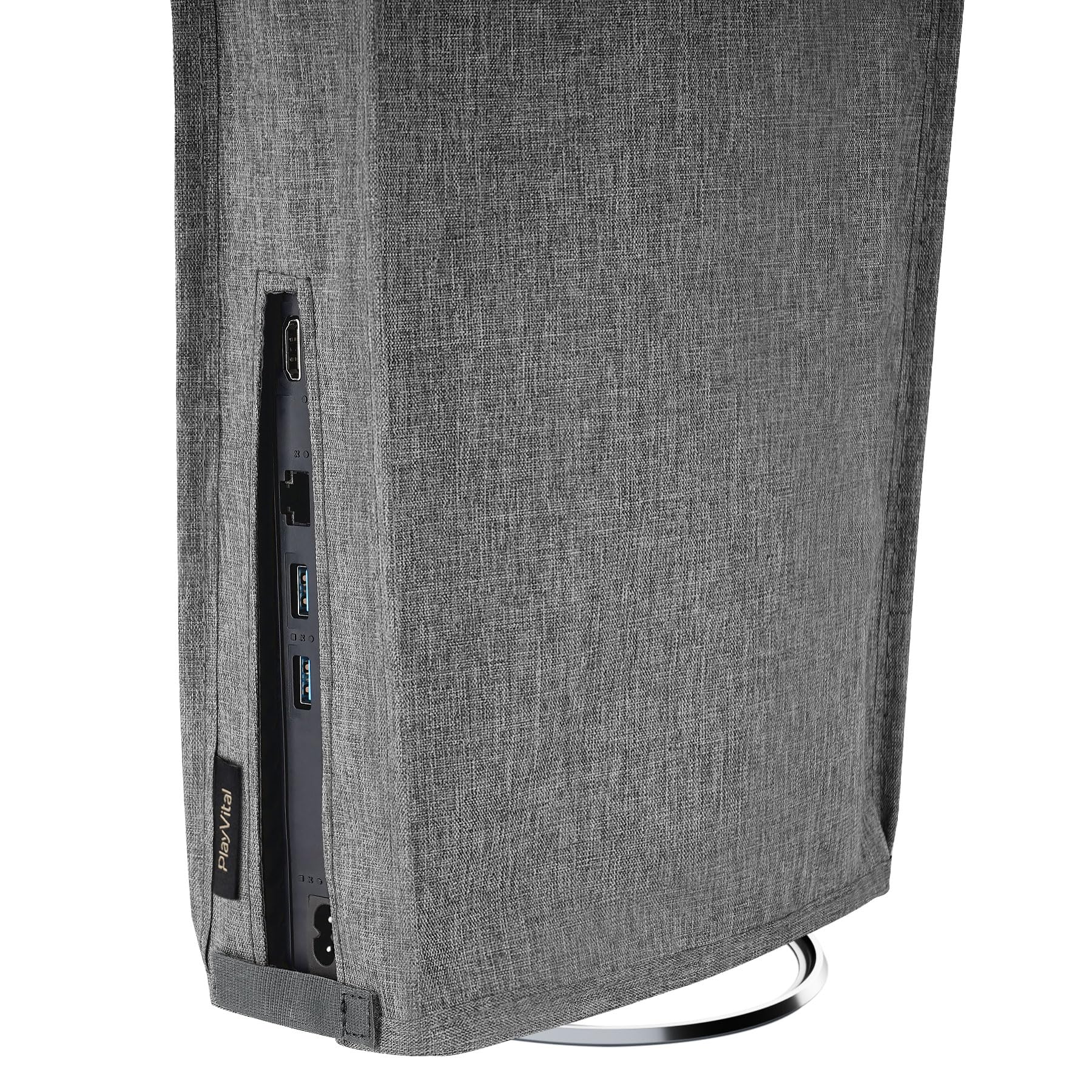 Playvital Vertical Dust Cover for PS5 Slim Digital Edition - Waterproof Nylon Dust Protection Case, Storage Bag & Console Cover - Gray | Perfect for Travel, Home & Office Use