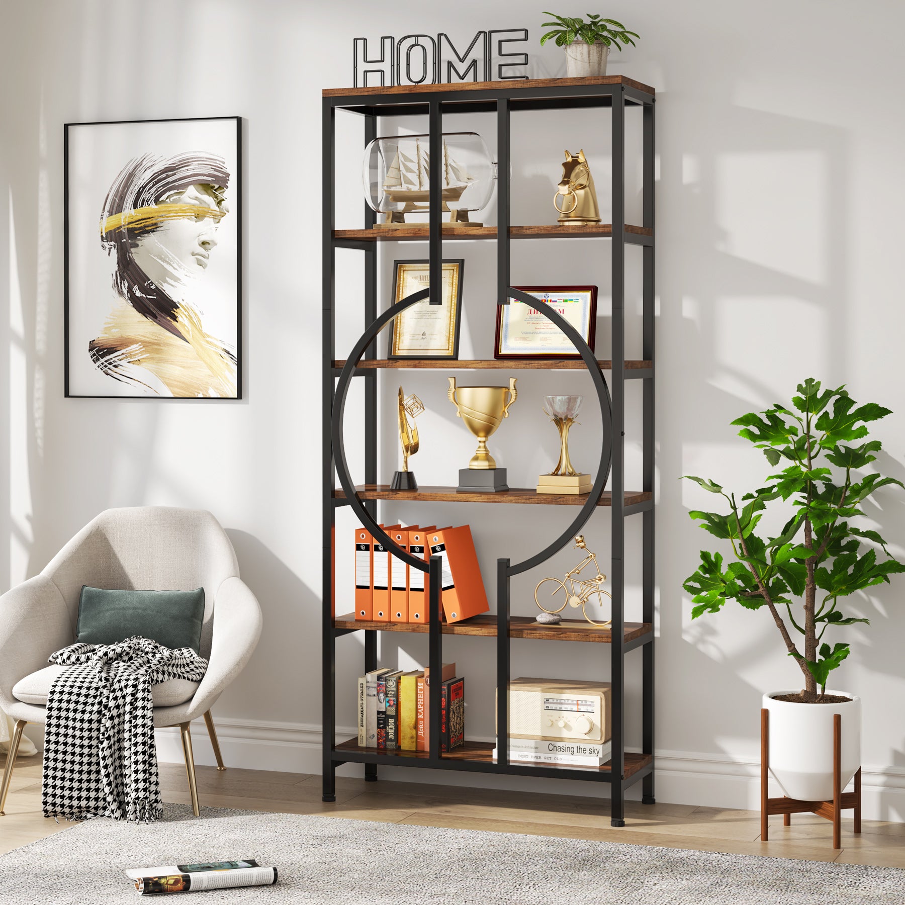 6-Tier Industrial Bookshelf - 70.9