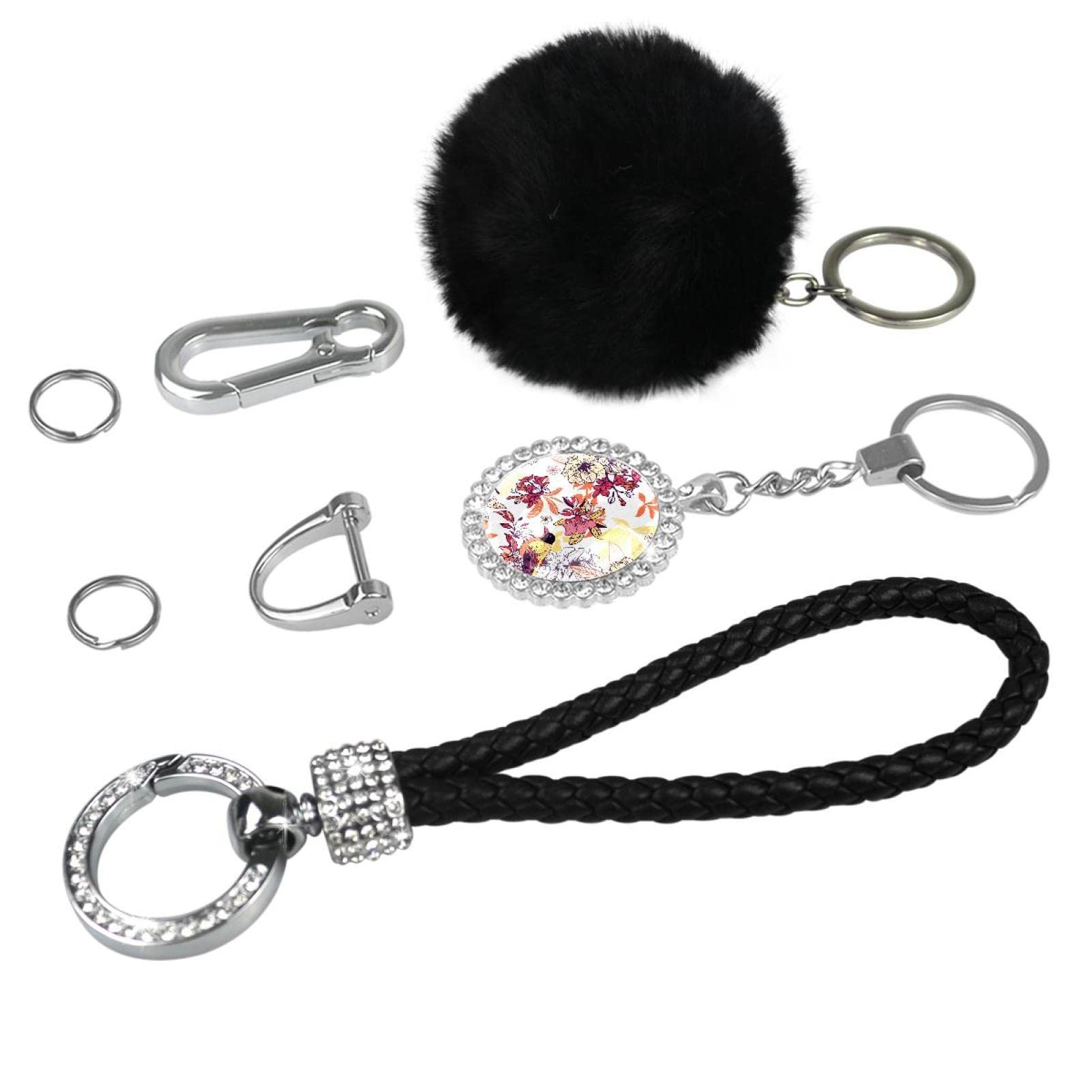 8Pcs Floral Bird Keychain Set for Women & Girls - Cute Pompom Keychains, Portable Key Accessories - Perfect for Gifts, Handbags, Backpacks & Travel