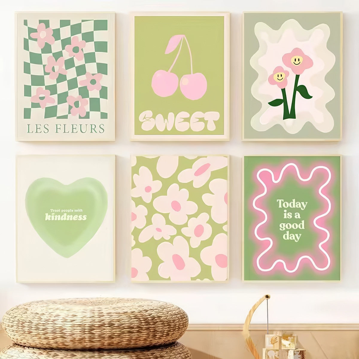 Sage Green Wavy Pop Art Canvas Poster - Modern Abstract Wall Decor for Living Room, Bedroom & Office