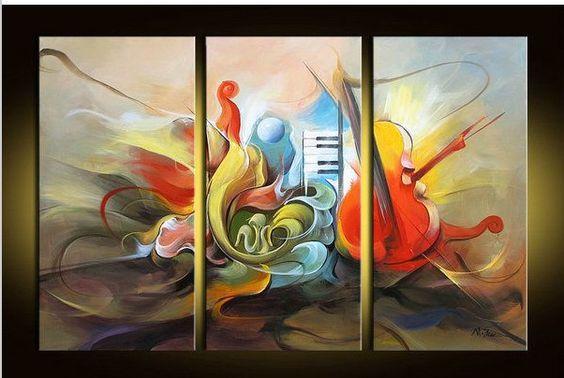 Abstract Music Canvas Painting Set - Modern Acrylic Wall Art Decor for Living Room, Bedroom & Office | 3-Piece Contemporary Artwork