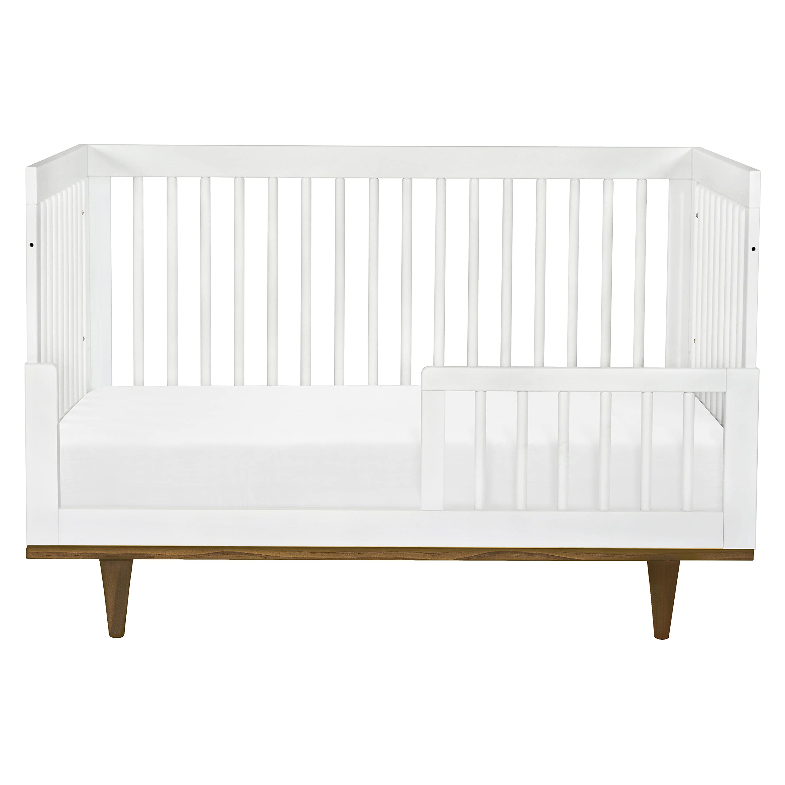 DaVinci Marley 3-in-1 Convertible Baby Crib to Toddler Bed & Daybed - GREENGUARD Gold Certified - Adjustable Mattress Heights - White Finish with Walnut Legs - Perfect for Nursery, Bedroom & Guest Room