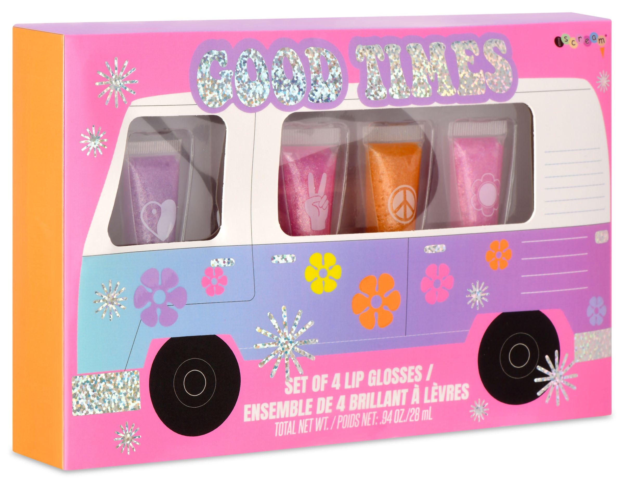 iScream Good Times 4-Piece Glittery Berry Scented Lip Gloss Set - Shimmering Moisturizing Lip Gloss for Parties, Date Night & Everyday Wear (Boxed Gift Set)