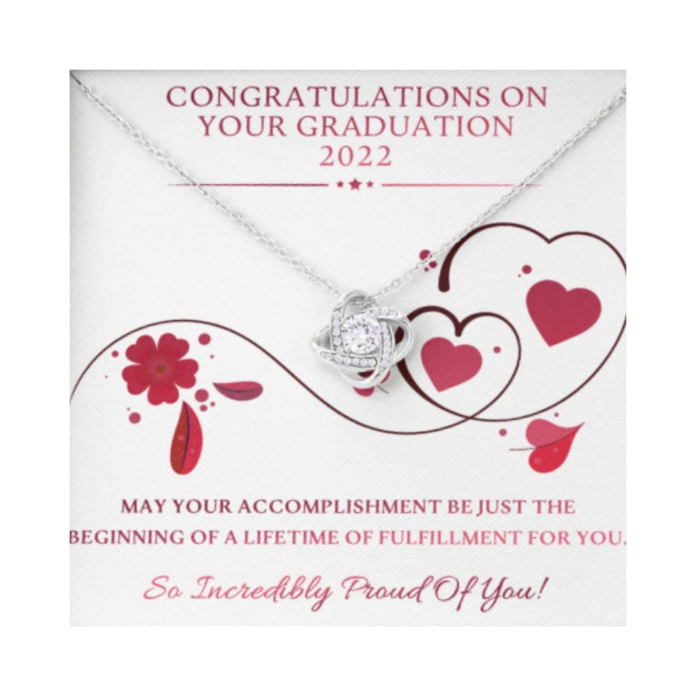 Love Knot Necklace with Message Card - Graduation Gift for Class of 2022, Congratulations Keepsake Jewelry for Her | Perfect for Graduation Ceremonies, Birthday Presents & Special Occasions
