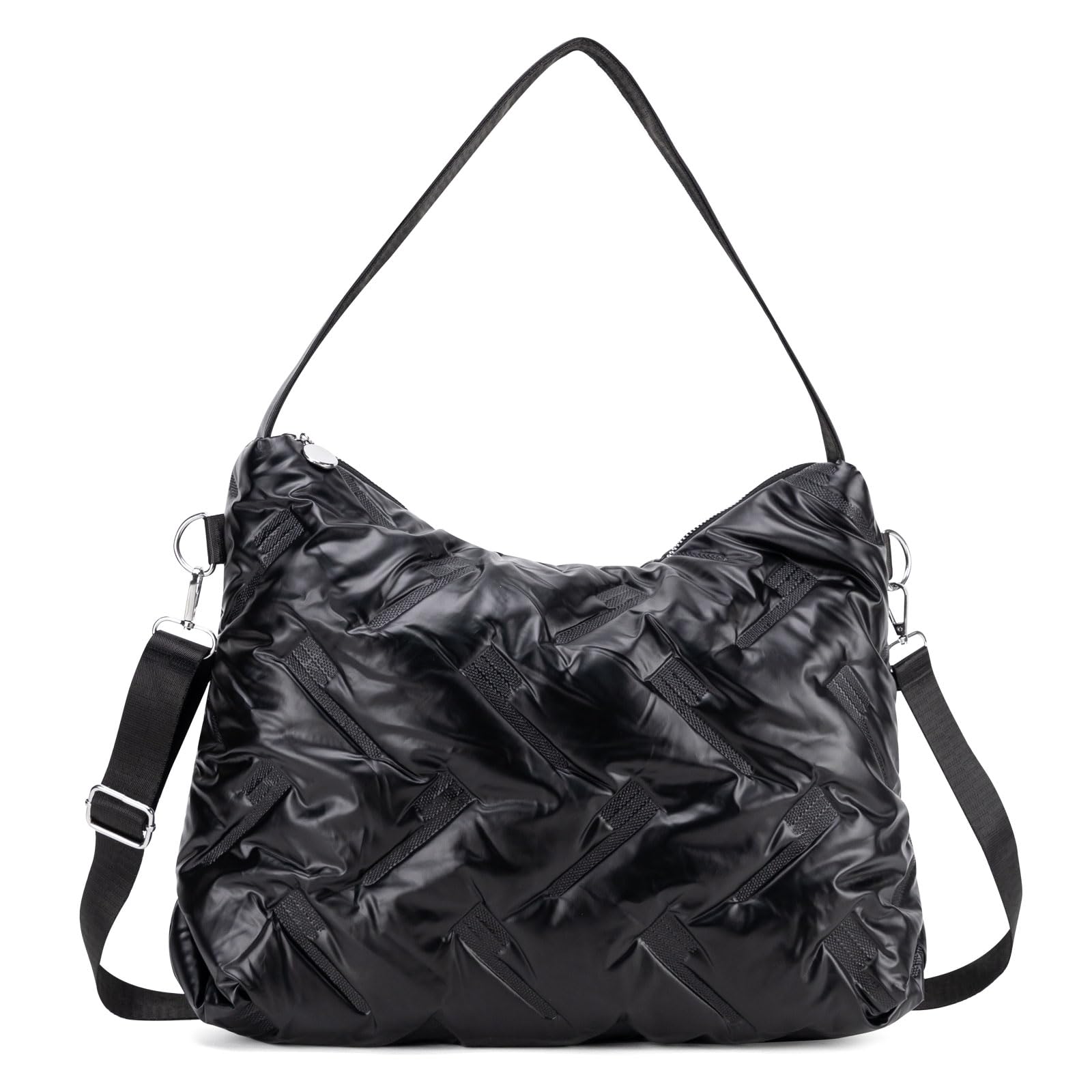 Quilted Puffer Tote Bag for Women - Large Nylon Crossbody Shoulder Bag with Zipper | Stylish Hobo Handbag for Daily Use, Work, Travel & Shopping